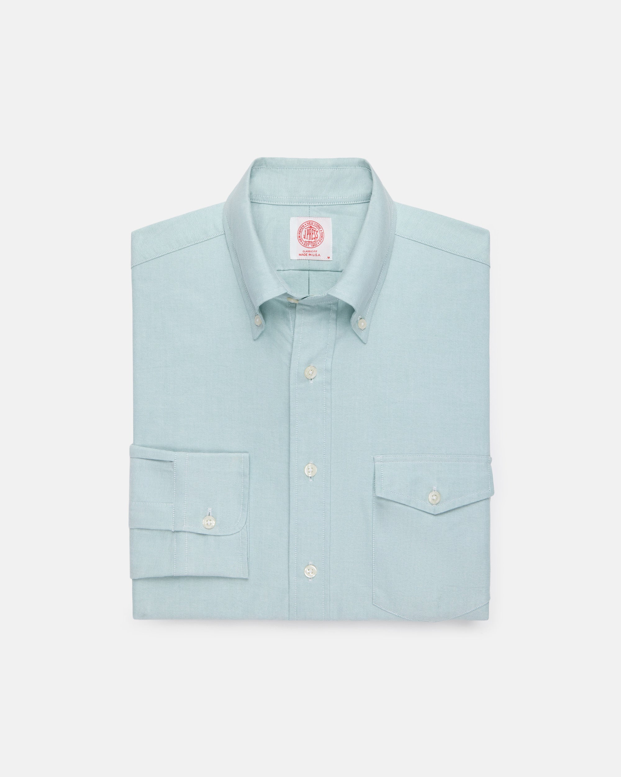 Made-in-USA Flap Pocket Green Oxford Cloth Button Down Sportshirt - Classic Fit