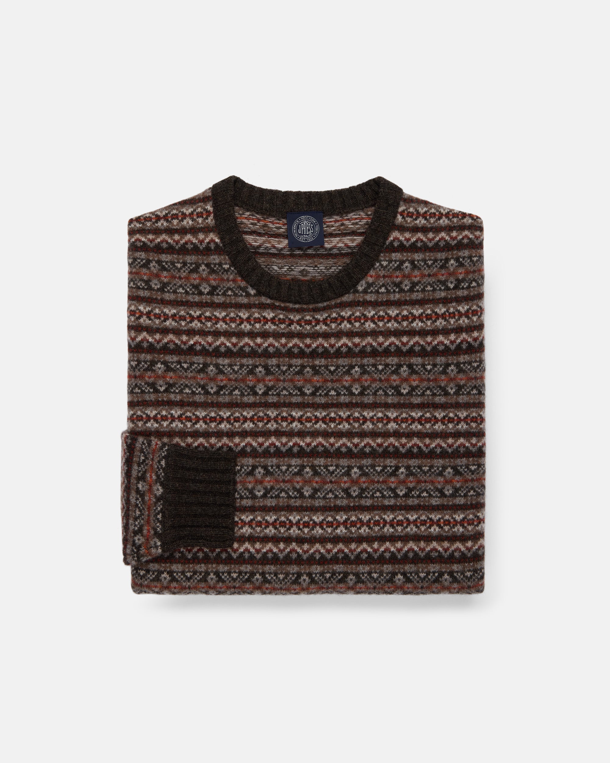 Brown Lambswool Fair Isle Crewneck Sweater