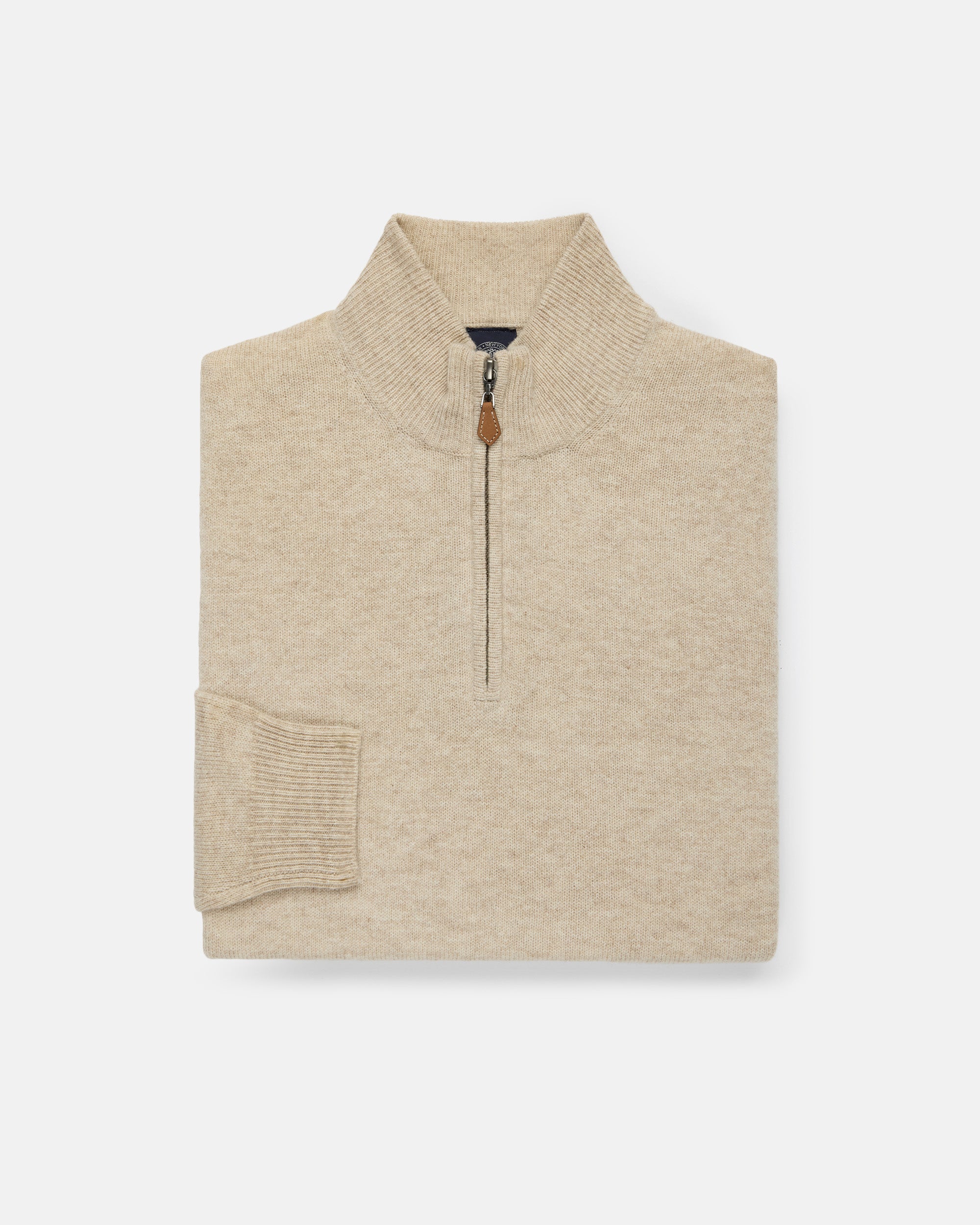 Tan Lambswool Quarter Zip-up Sweater