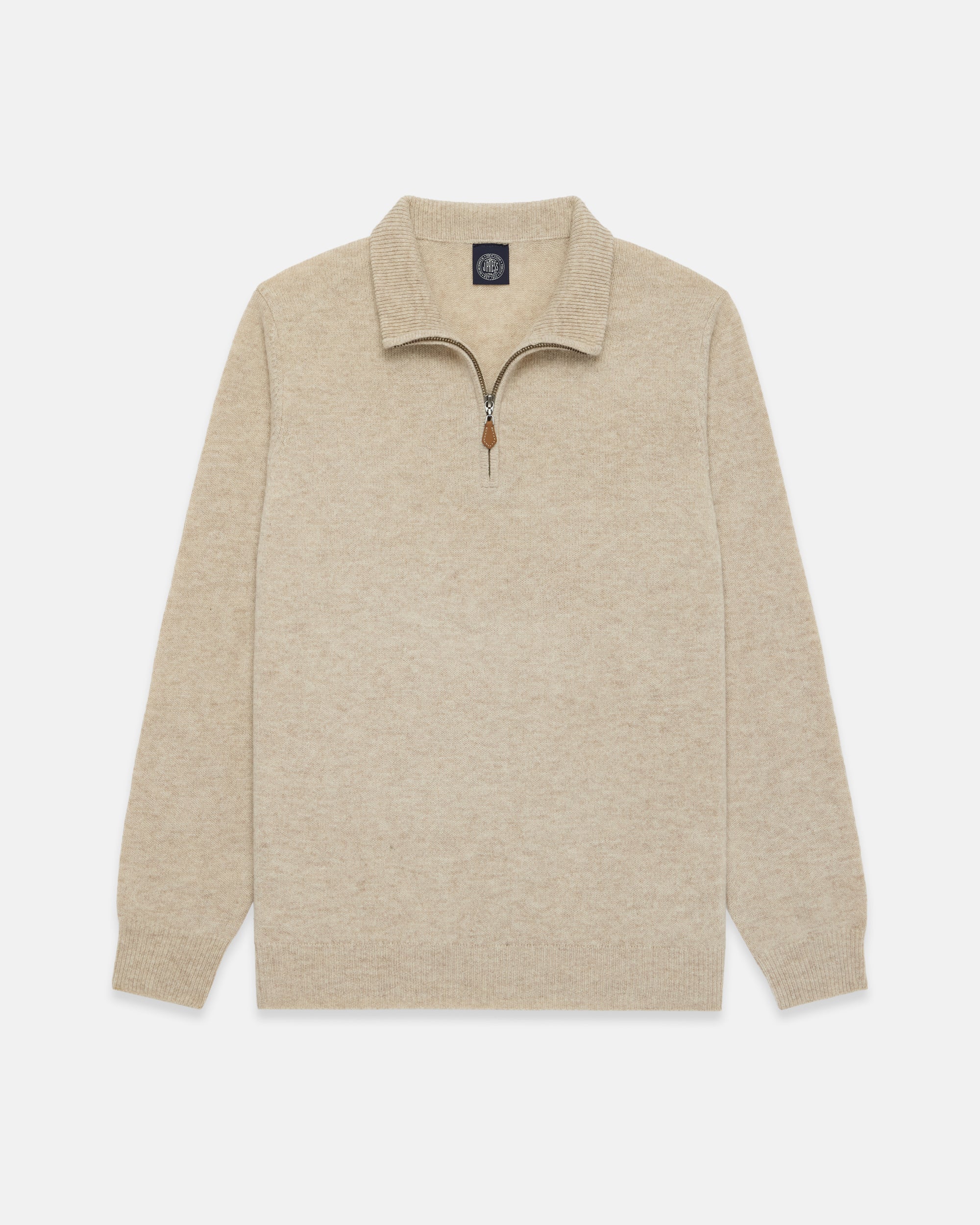 Tan Lambswool Quarter Zip-up Sweater