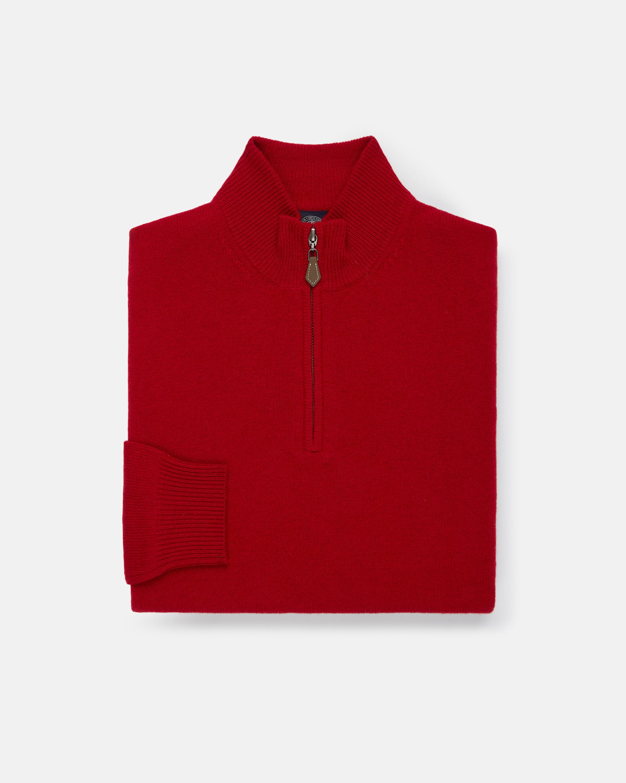 Red Lambswool Quarter Zip-up Sweater