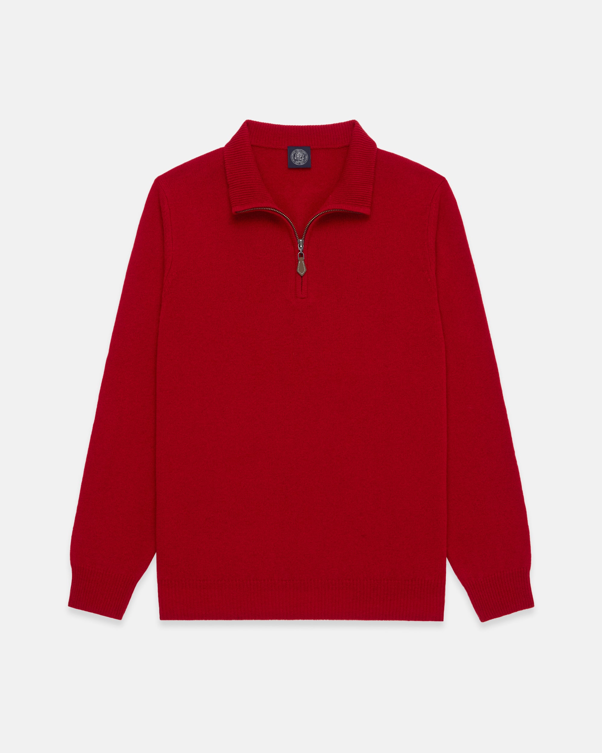 Red Lambswool Quarter Zip-up Sweater