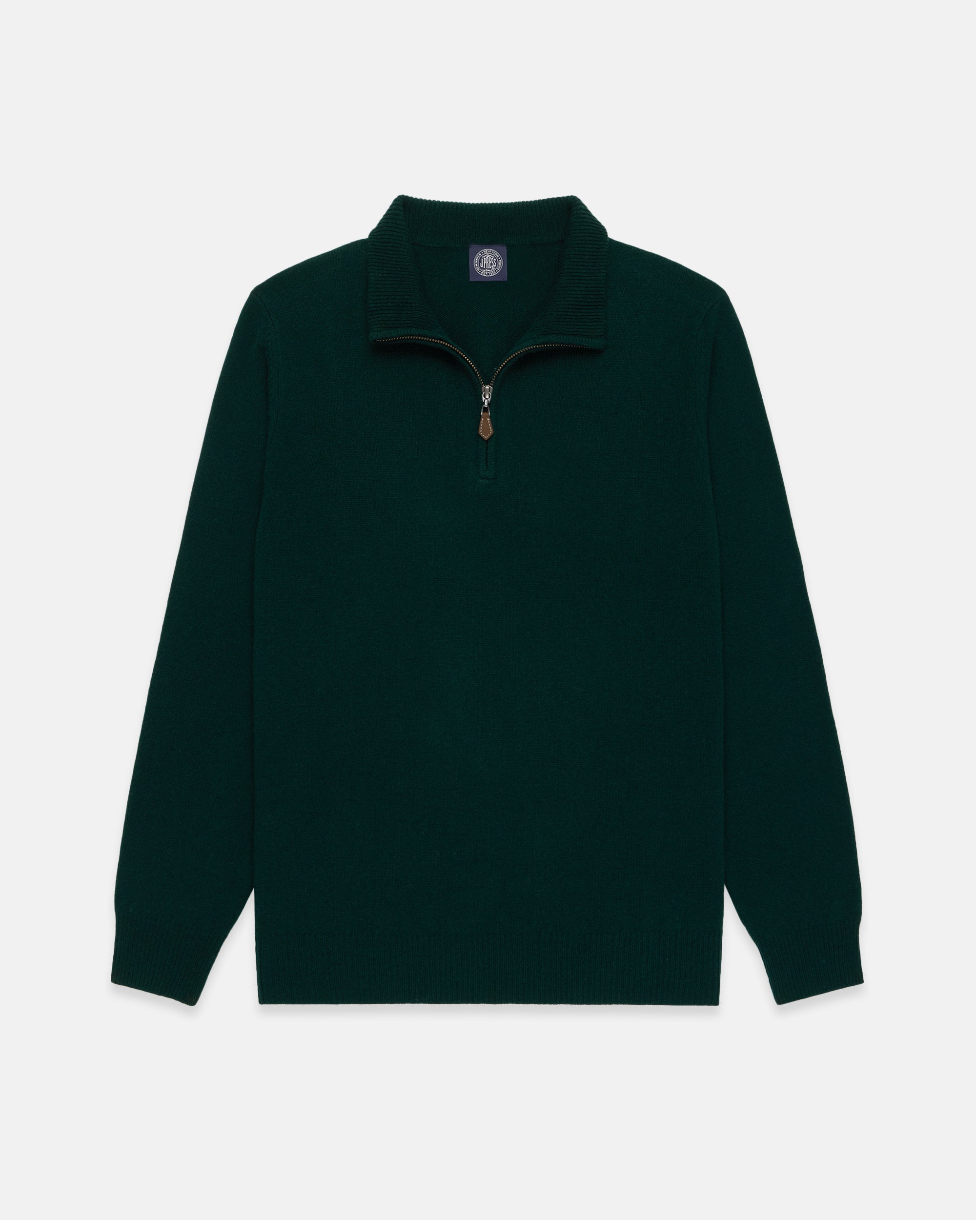 Bottle Green Lambswool Quarter Zip-up Sweater