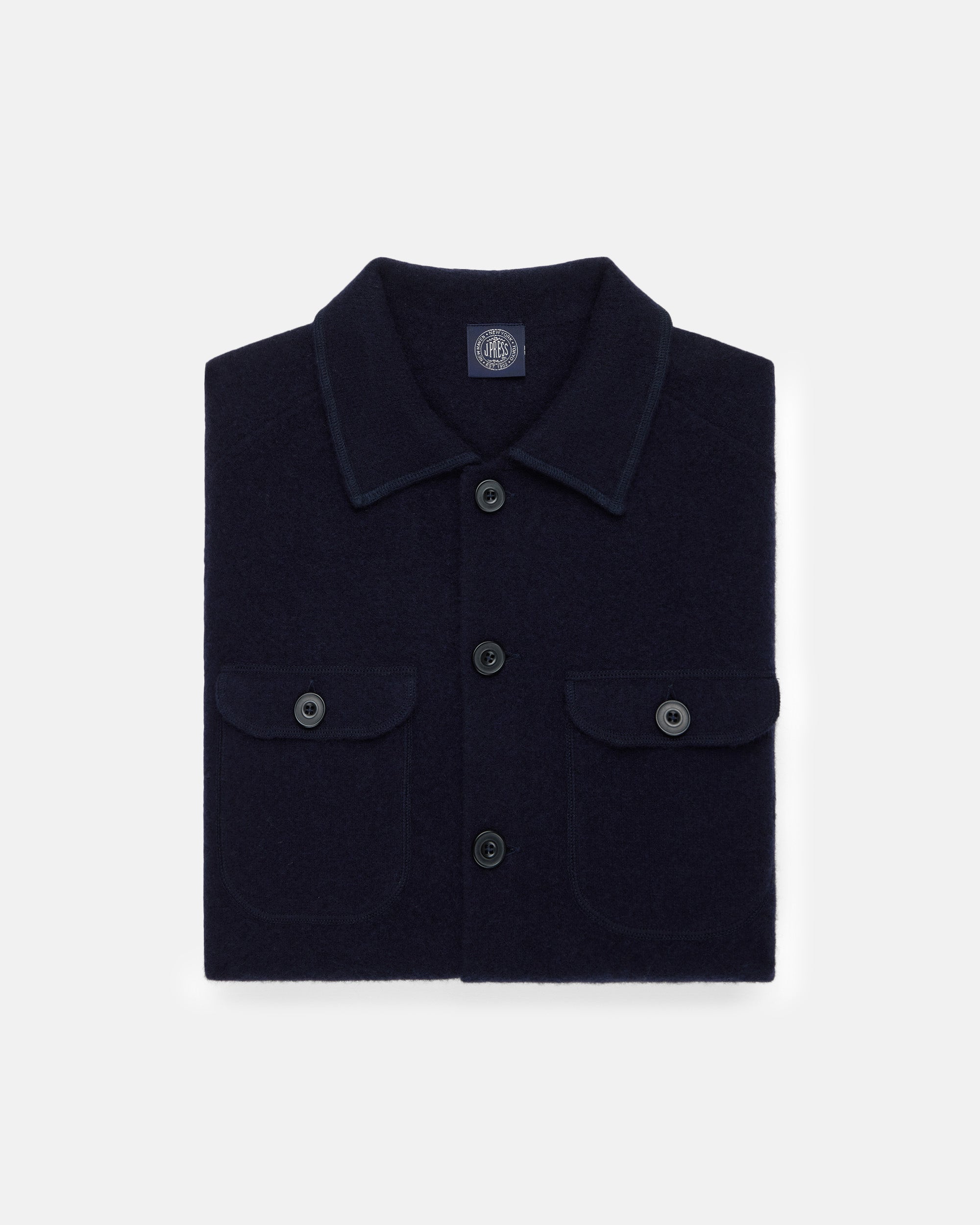 Navy Boiled Wool Knitted Shirt Jacket