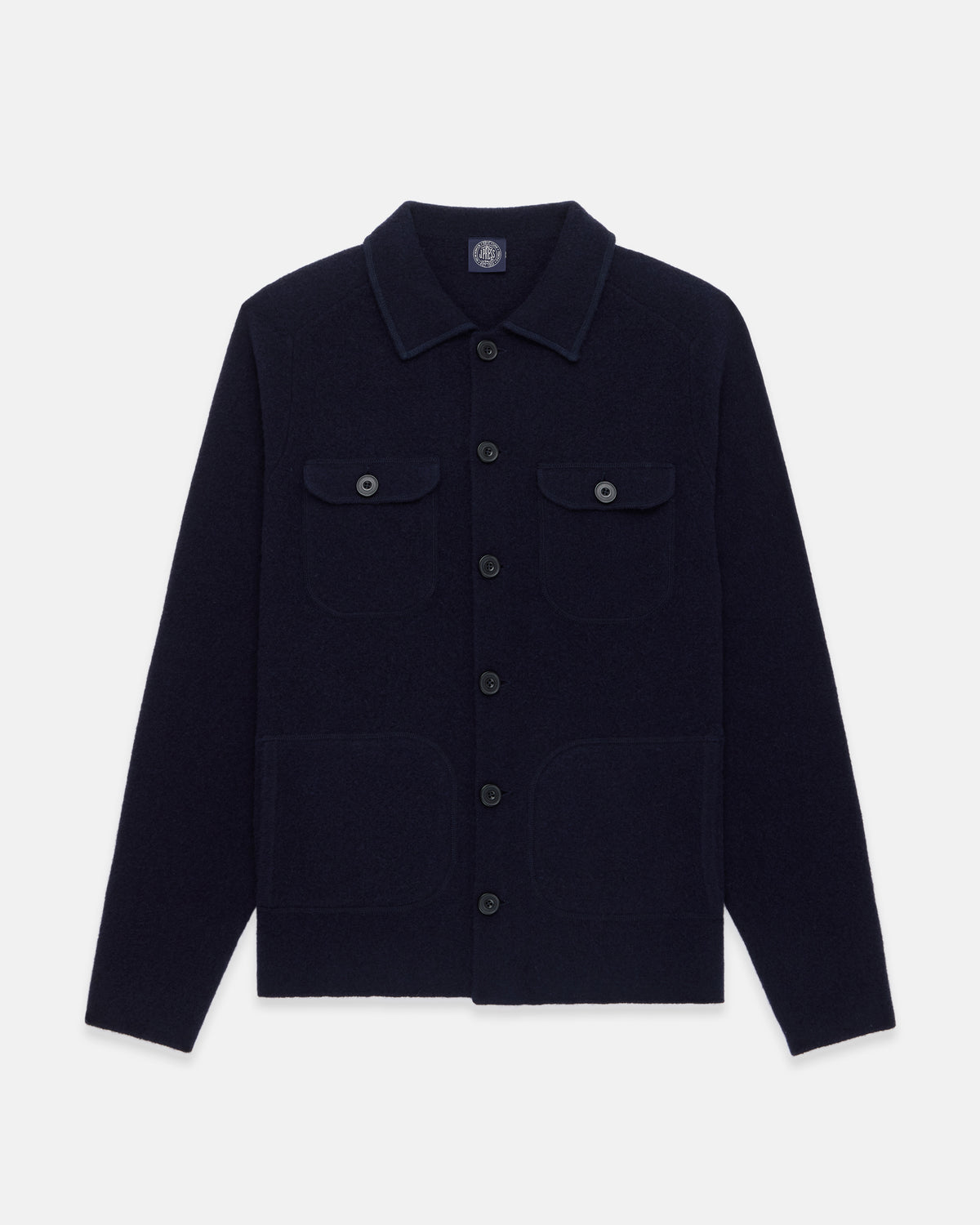 Navy Boiled Wool Knitted Shirt Jacket