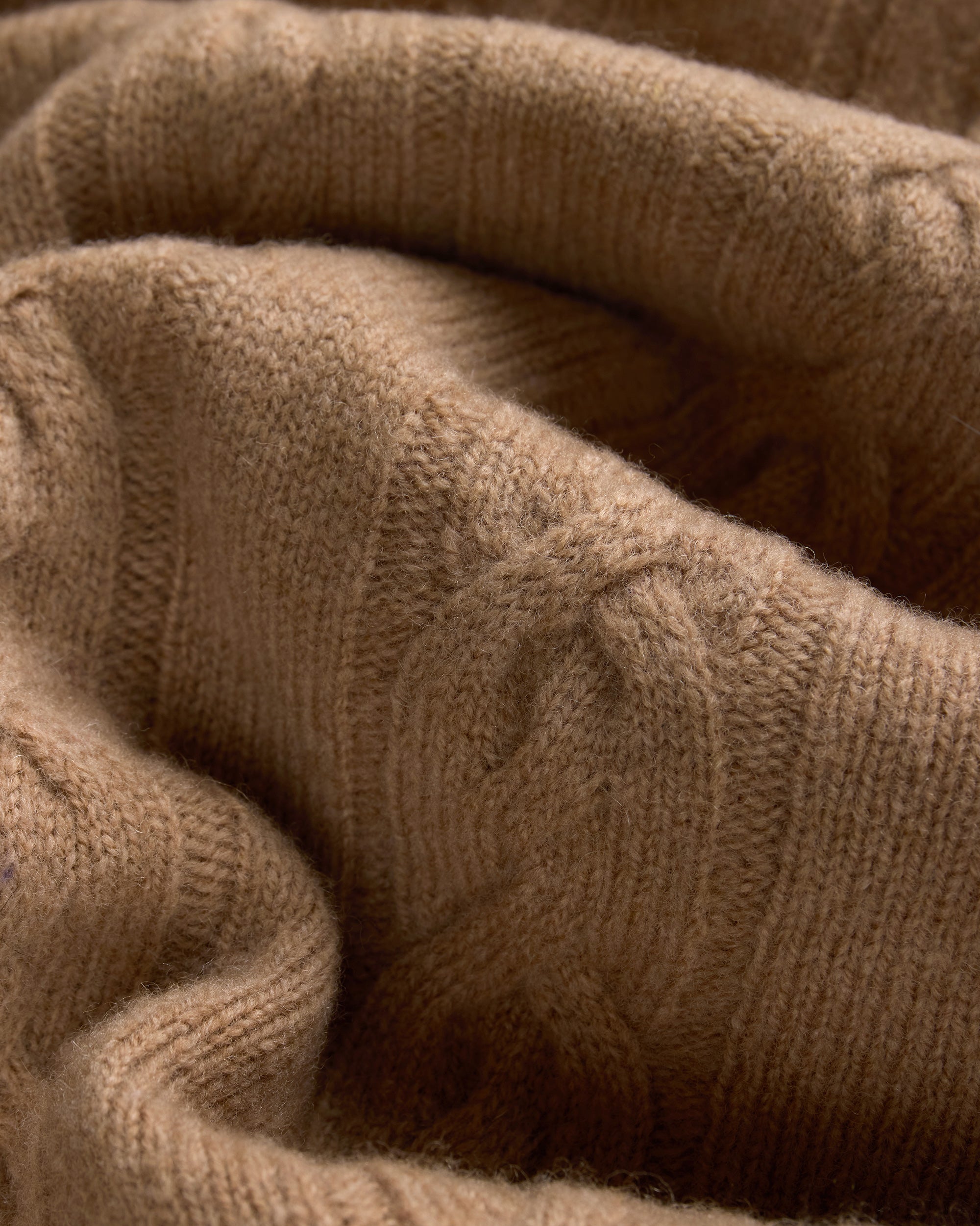 Camel Lambswool Cable Crewneck Sweater
