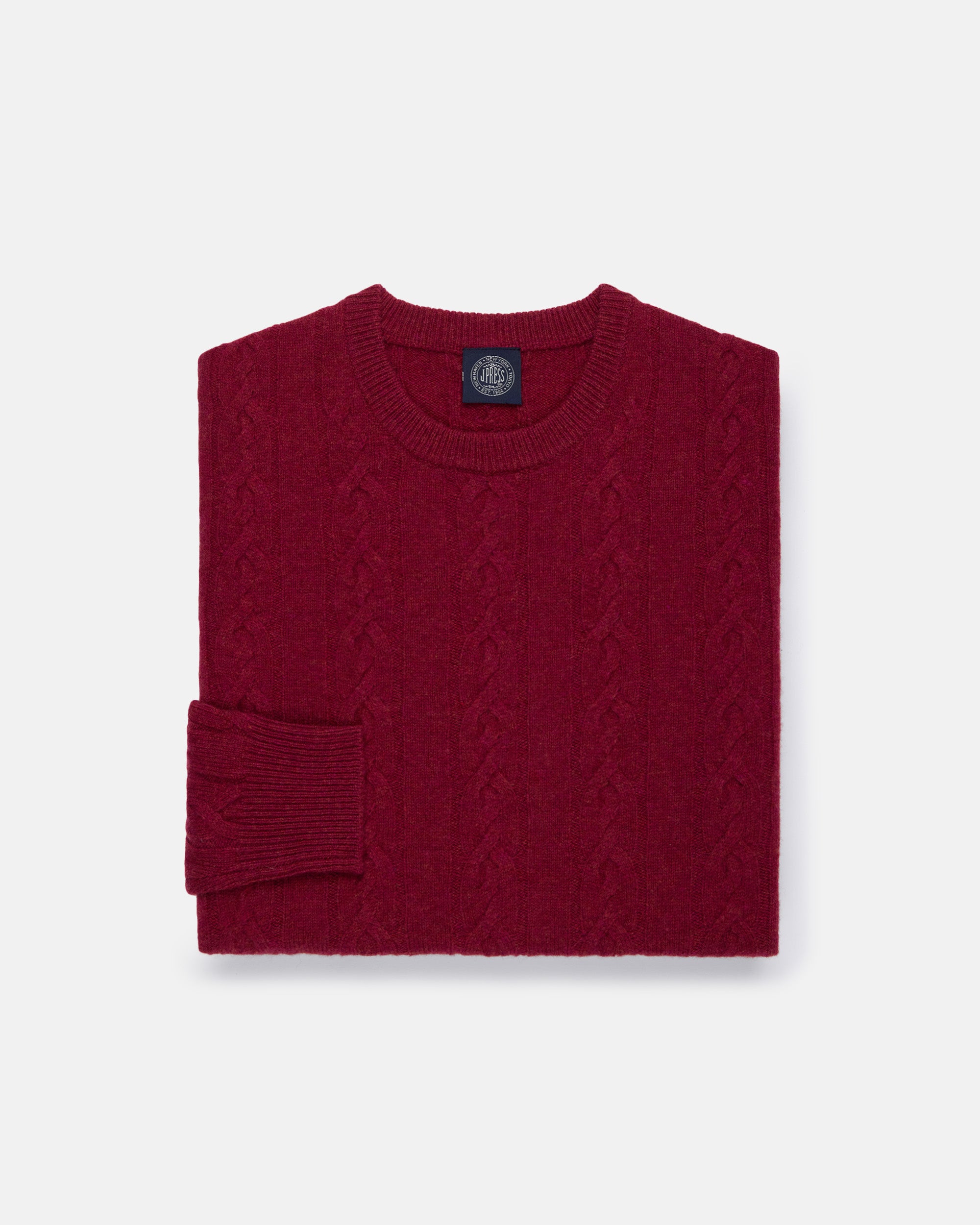Dark Red Lambswool Cable Crewneck Sweater