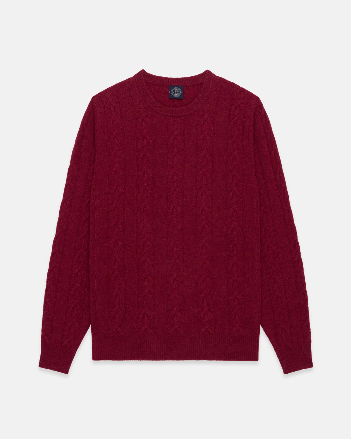 Dark Red Lambswool Cable Crewneck Sweater