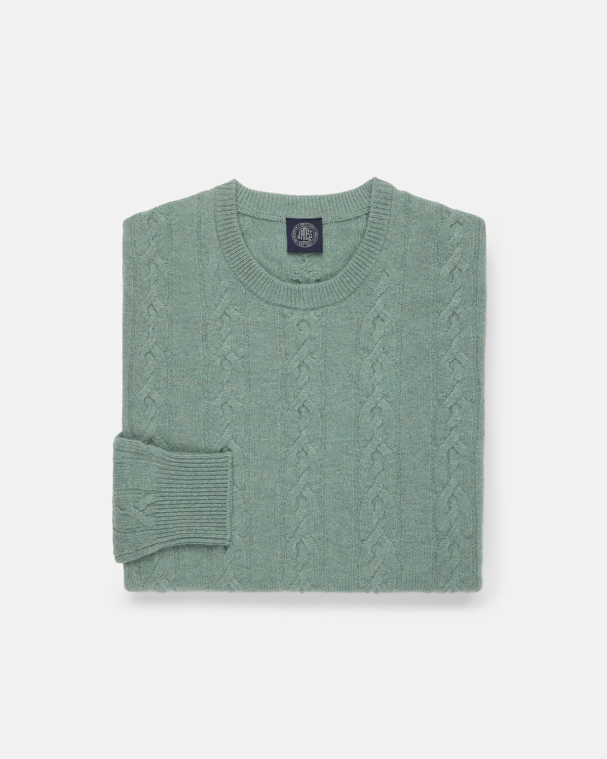 Pale Blue Lambswool Cable Crewneck Sweater