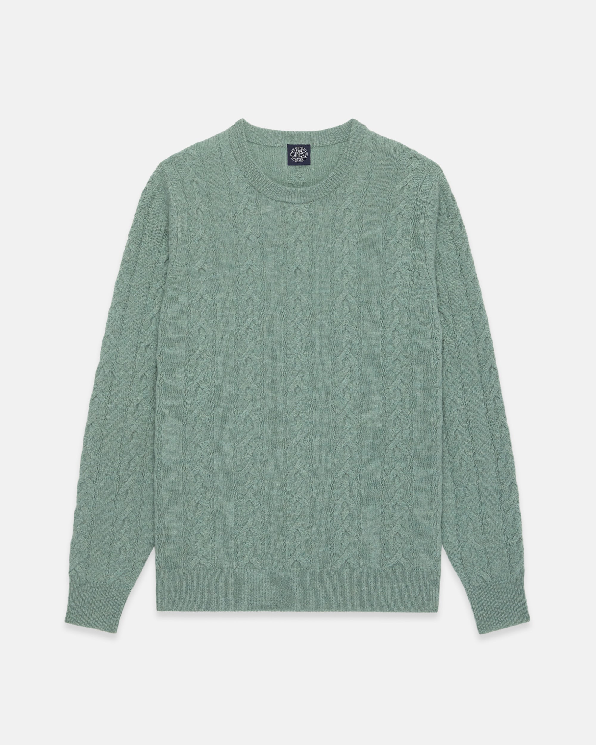 Pale Blue Lambswool Cable Crewneck Sweater