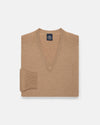Camel Lambswool V-neck Sweater