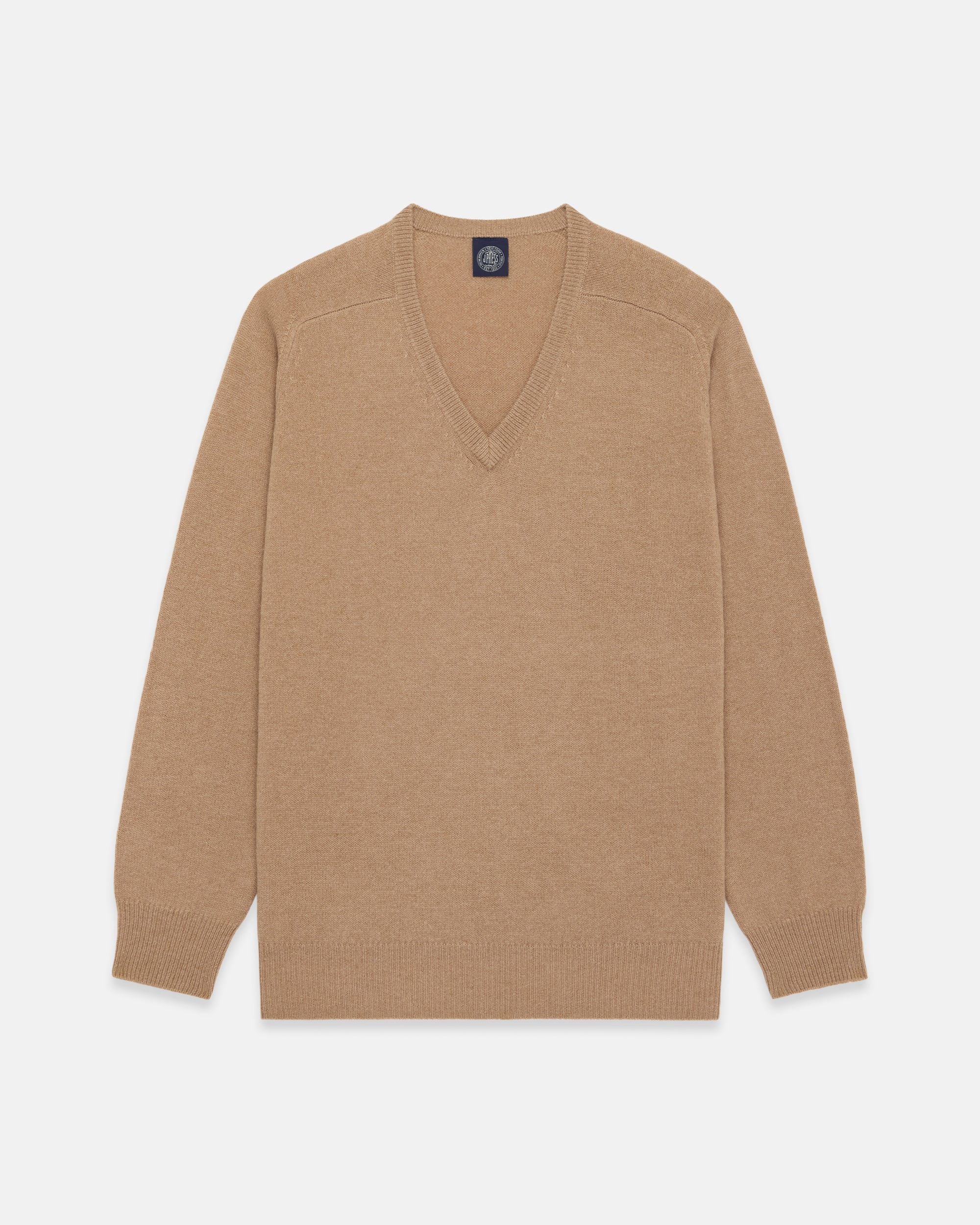 Camel Lambswool V-neck Sweater
