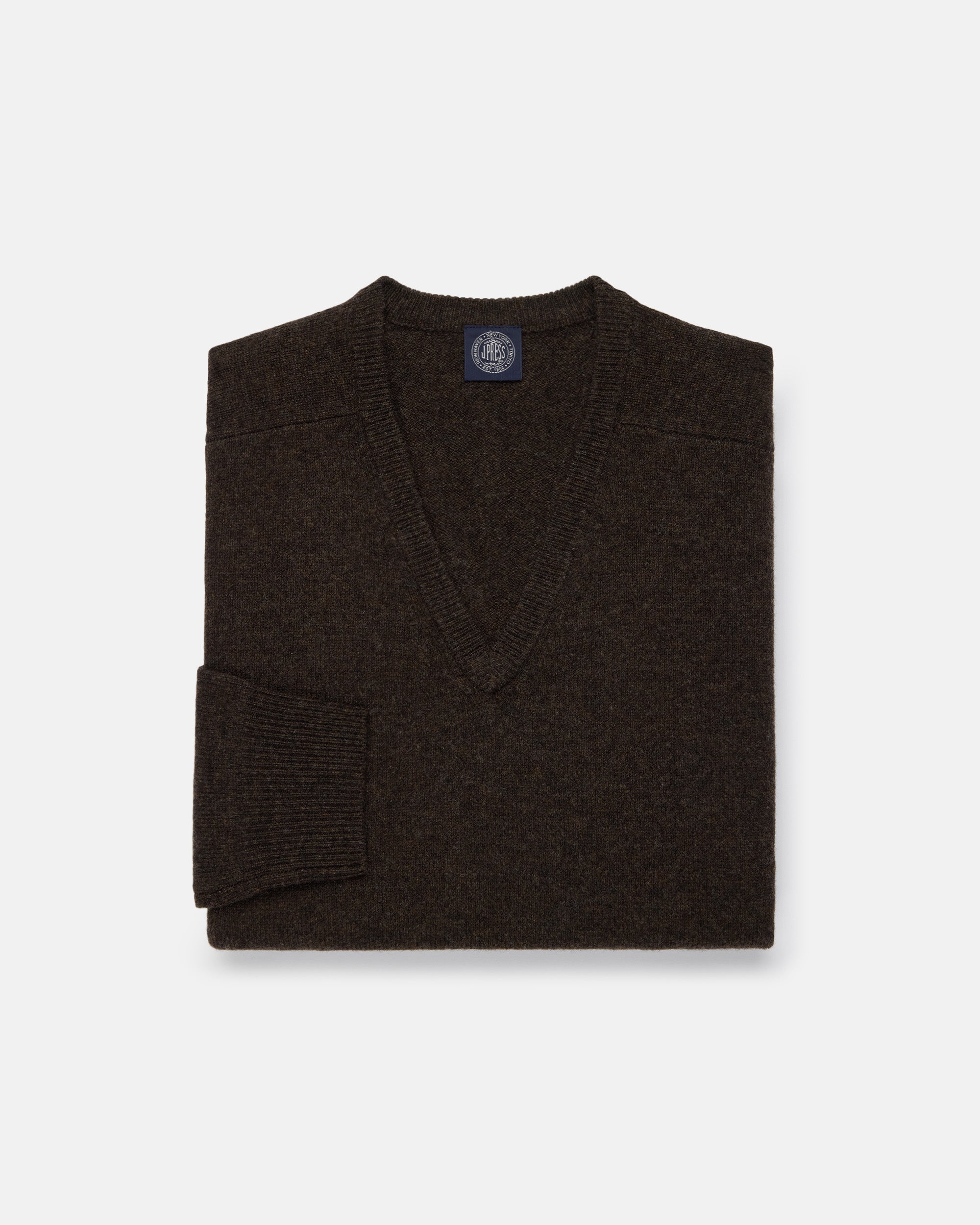Dark Brown Lambswool V-neck Sweater