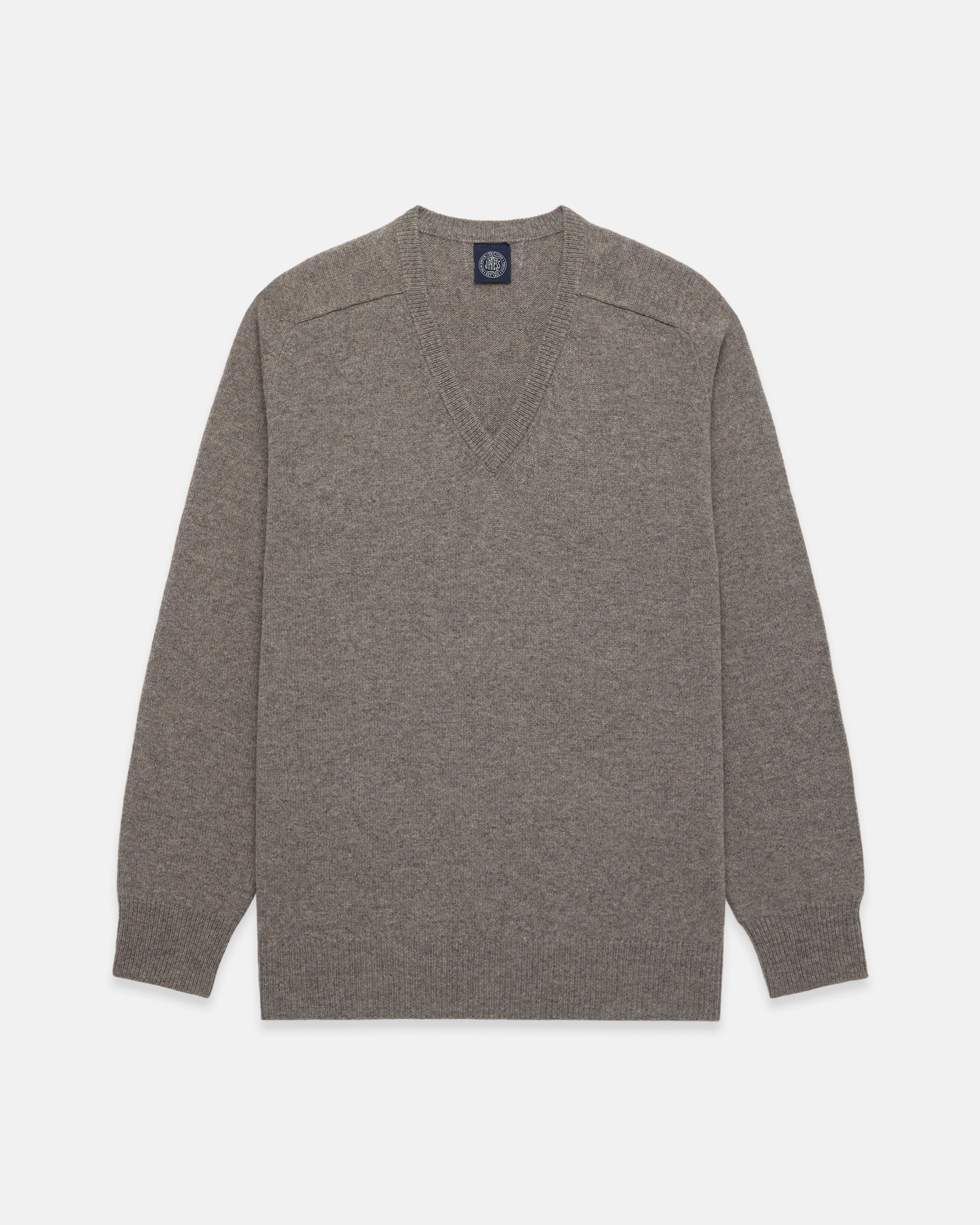 Grey Lambswool V-neck Sweater