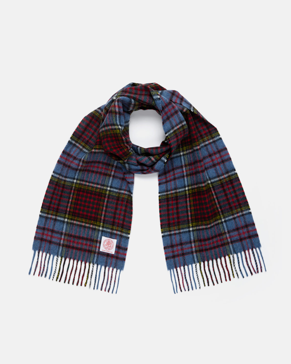 Made-in-England Blue Vintage Stewart Tartan Merino Wool Scarf