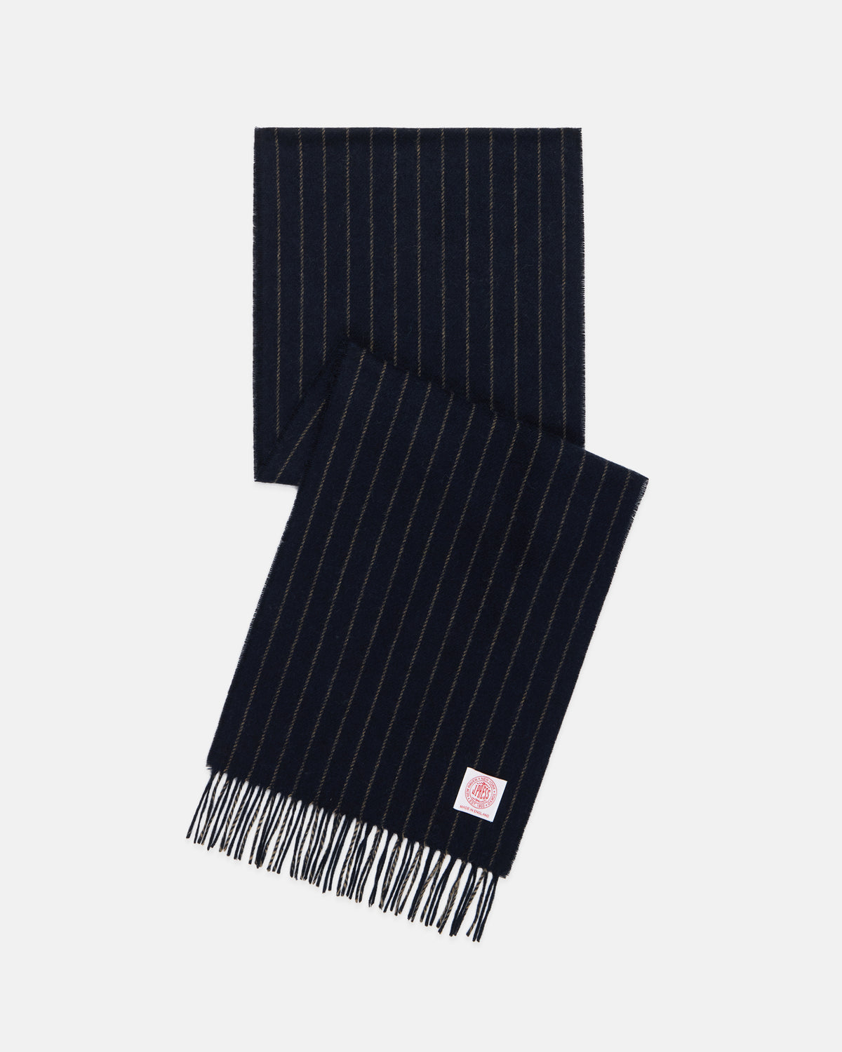 Made-in-England Navy Chalk Stripe Merino Wool Scarf