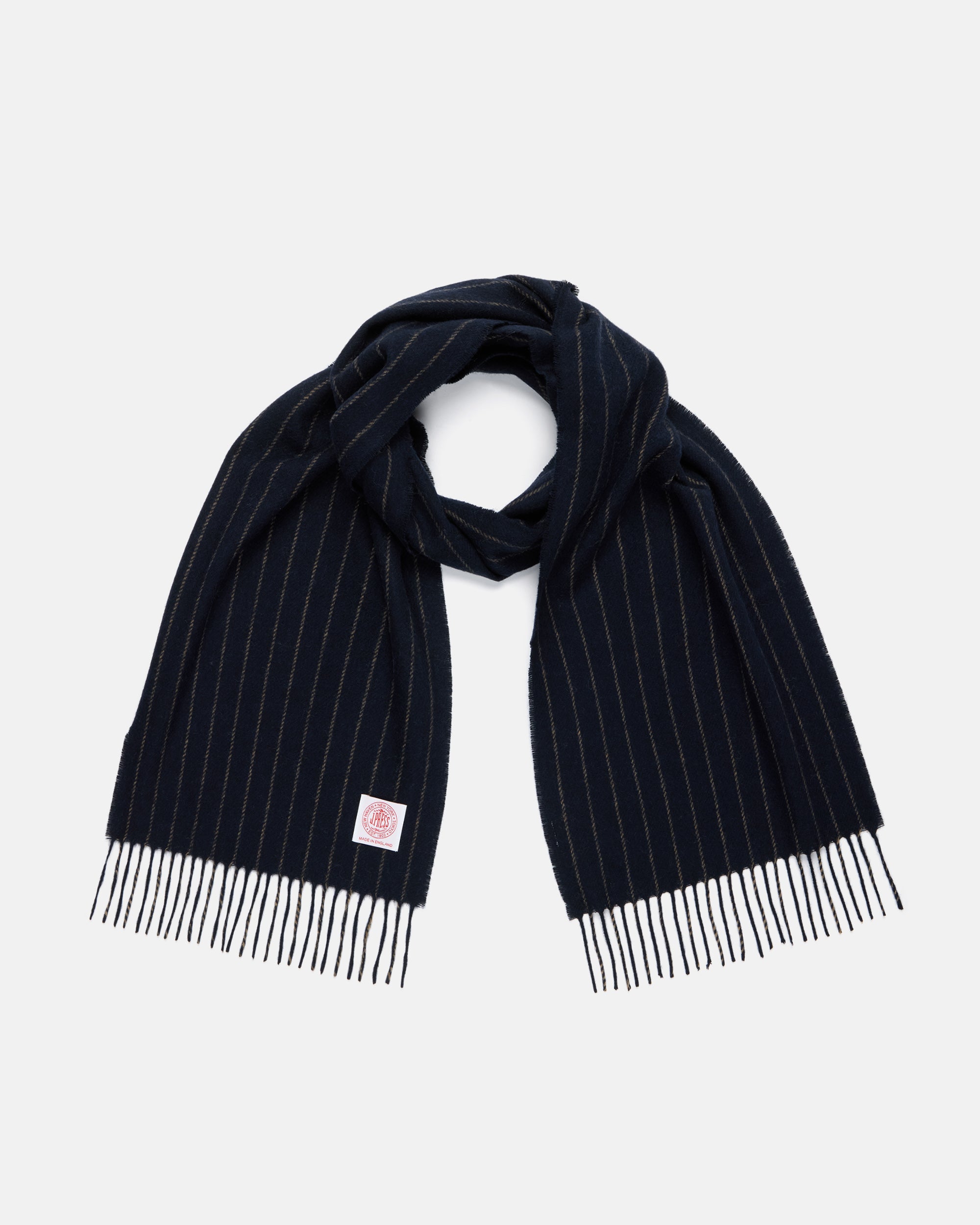 Made-in-England Navy Chalk Stripe Merino Wool Scarf