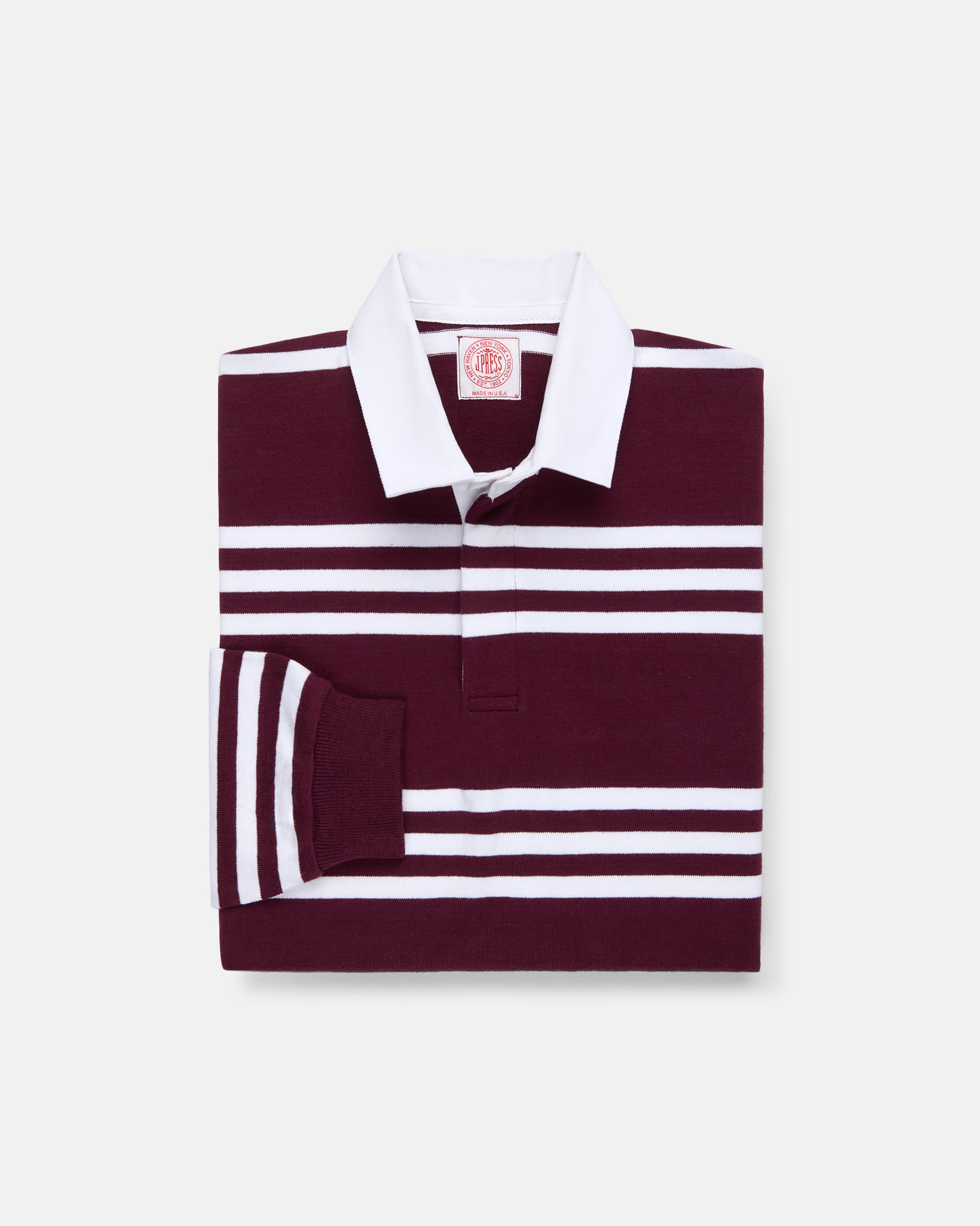 Made-in-USA Burgundy & White Triple Stripe Cotton Rugby