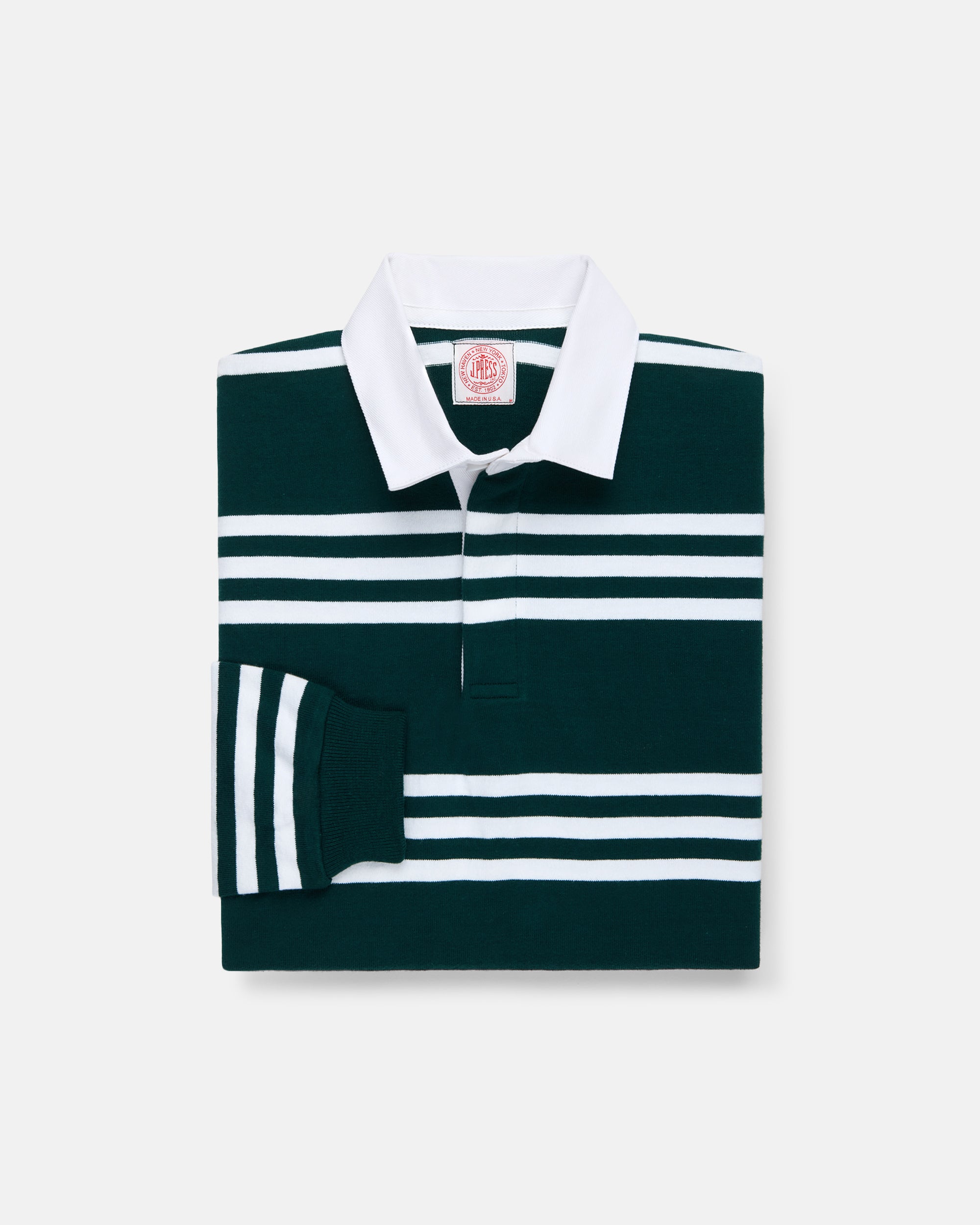 Made-in-USA Green & White Triple Stripe Cotton Rugby