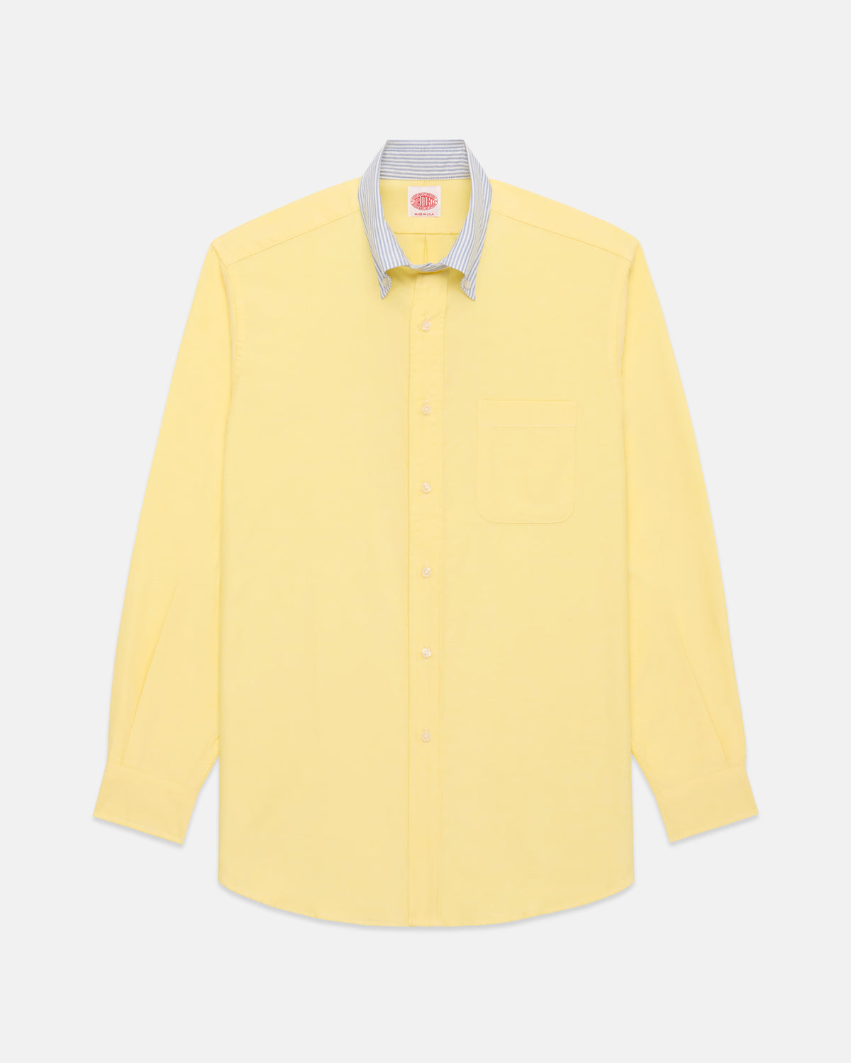 Made-in-USA Mister Mort Yellow with Blue Stripe Contrast Collar Oxford