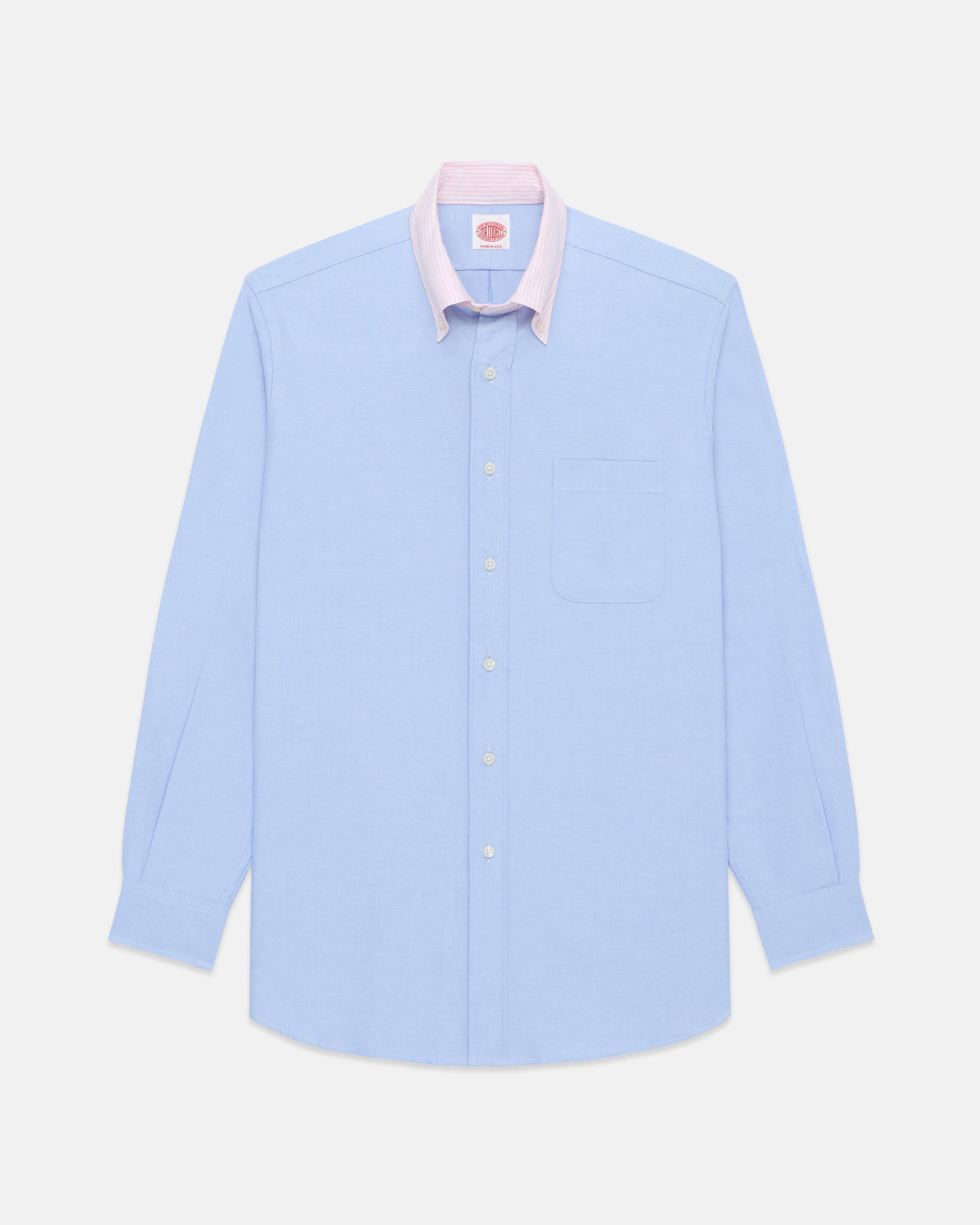 Made-in-USA Mister Mort Blue with Pink Stripe Contrast Collar Oxford Sport Shirt