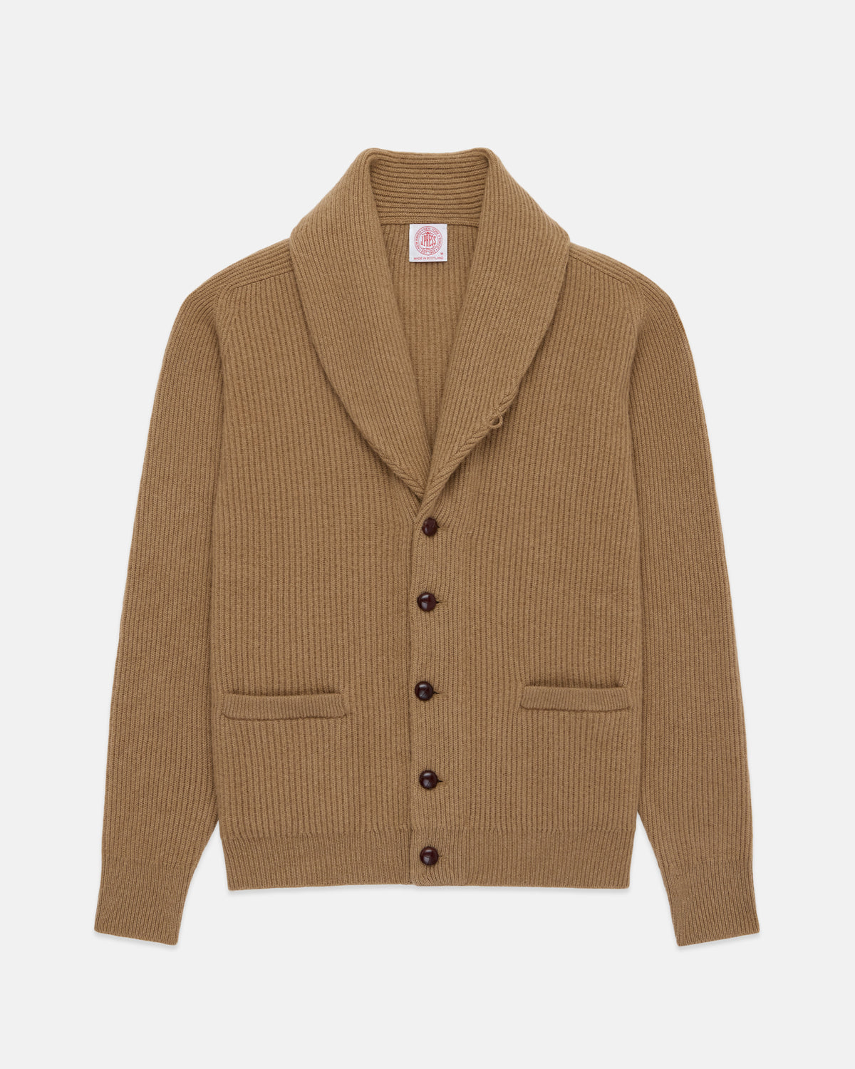 Made-in-Scotland Shawl Collar Camelhair Cardigan