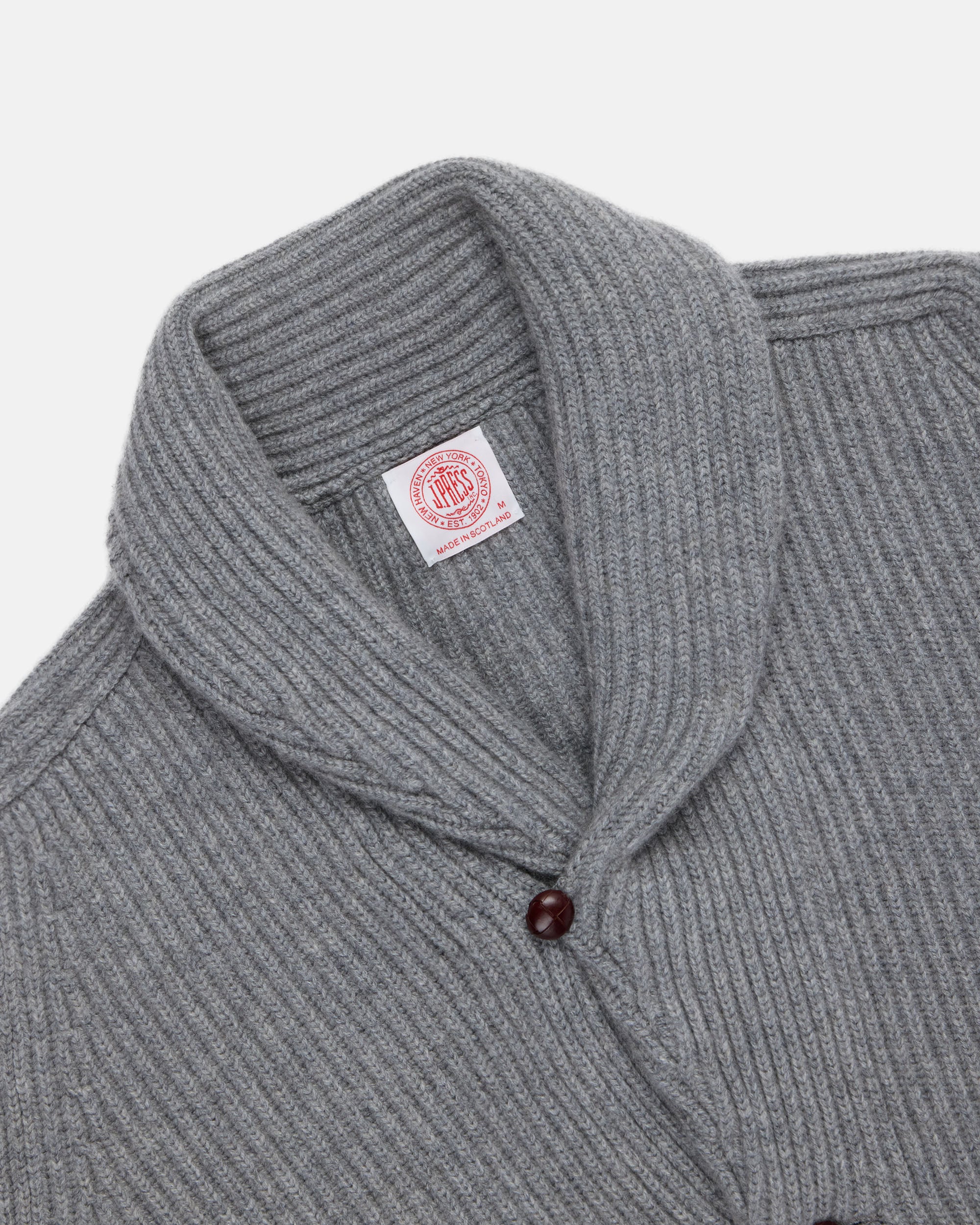 Made-in-Scotland Grey Cashmere Shawl Collar Cardigan