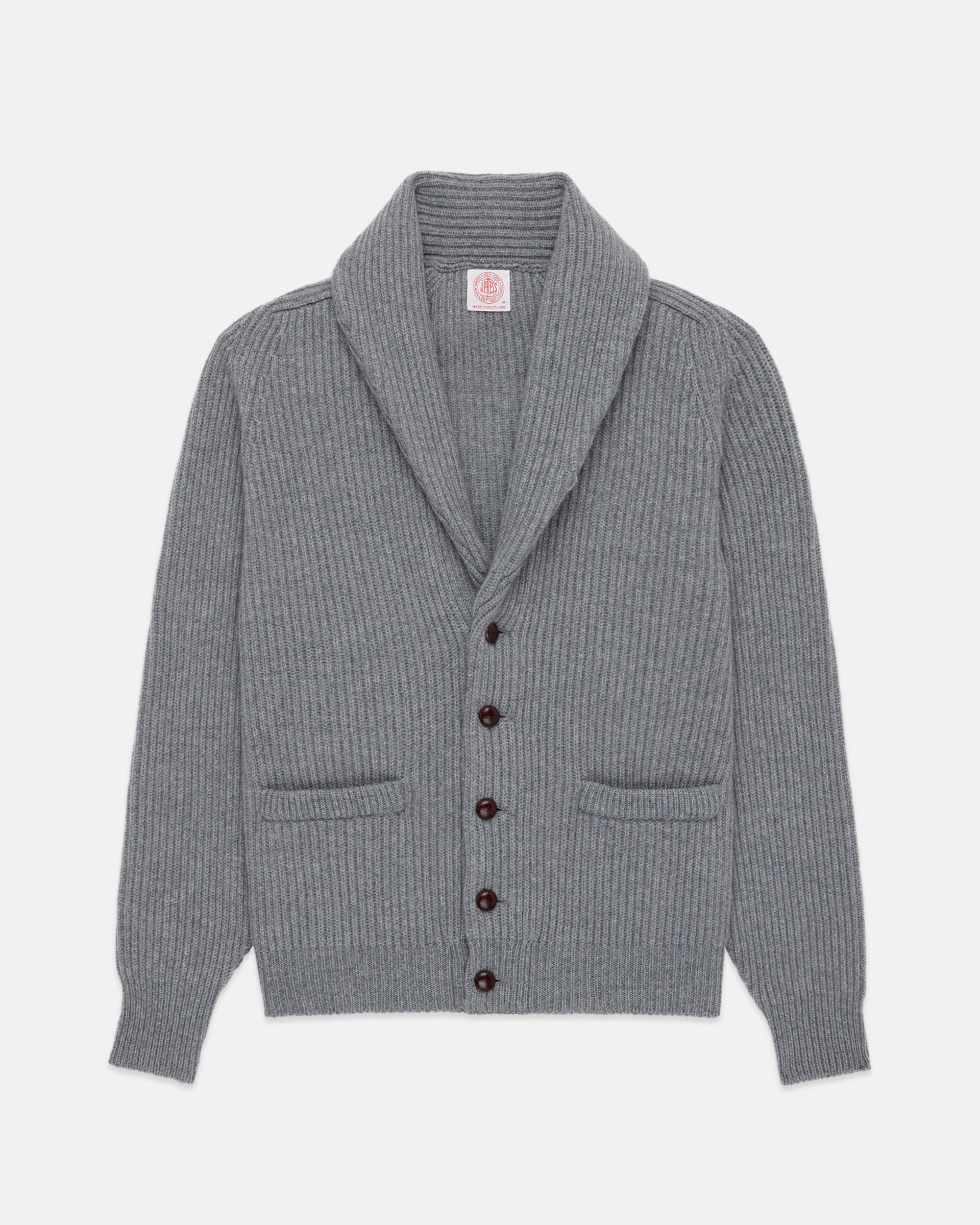 Made-in-Scotland Grey Cashmere Shawl Collar Cardigan