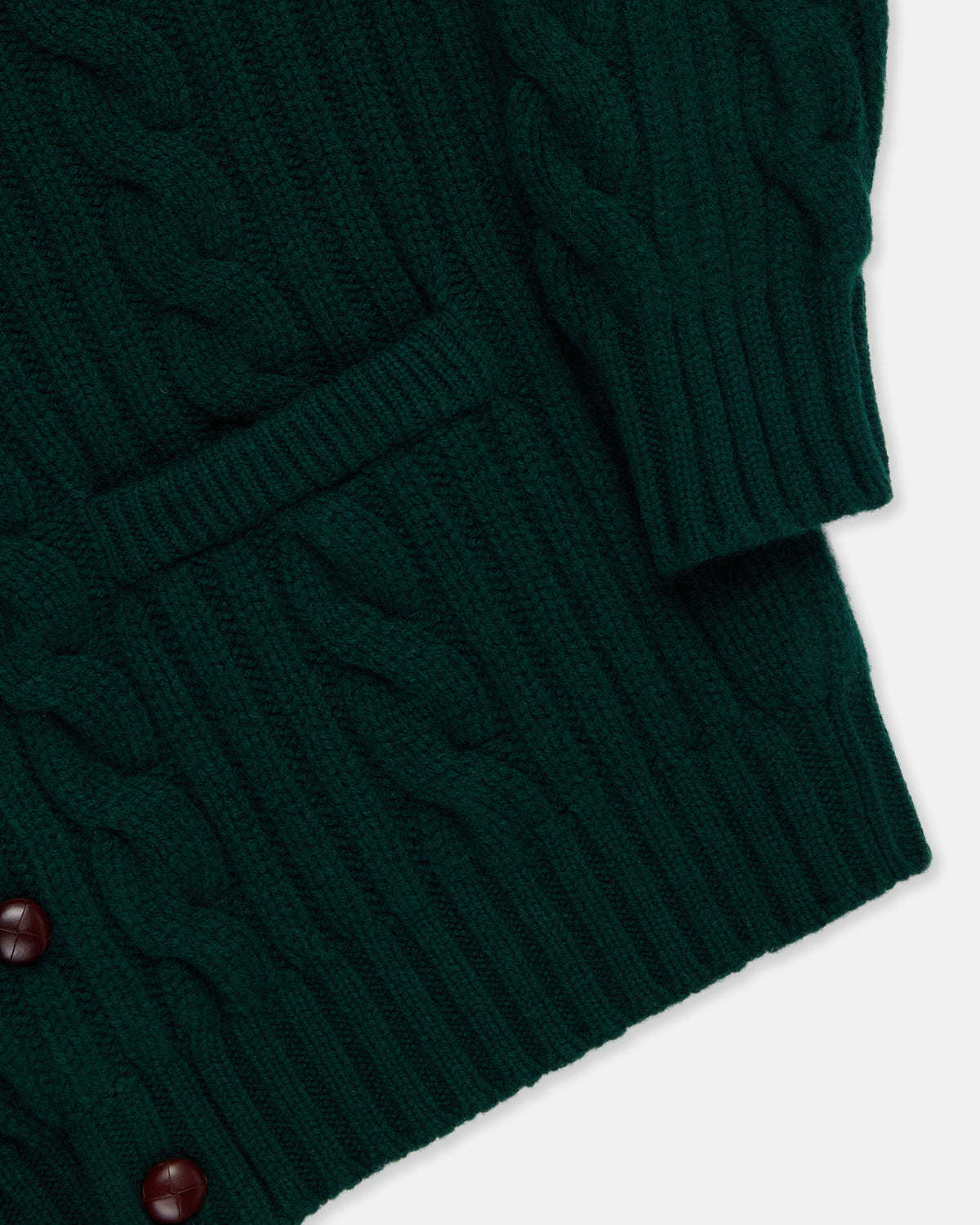 Made-in-Scotland Green Shawl Collar Cable Knit Cardigan