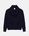 Made-in-Scotland Navy Shawl Collar Cable Knit Cardigan