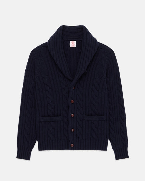 Navy Lambswool Cable Cardigan | Men's Sweaters - J. Press