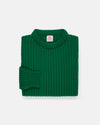 Made-in-Scotland Green Cashmere Fisherman Rib Crewneck Sweater