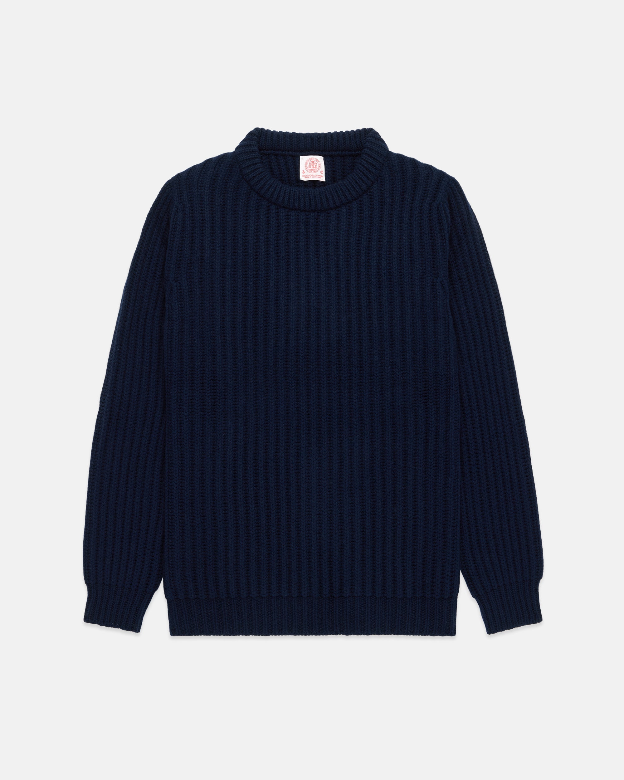 Made-in-Scotland Navy Cashmere Fisherman Rib Crewneck Sweater
