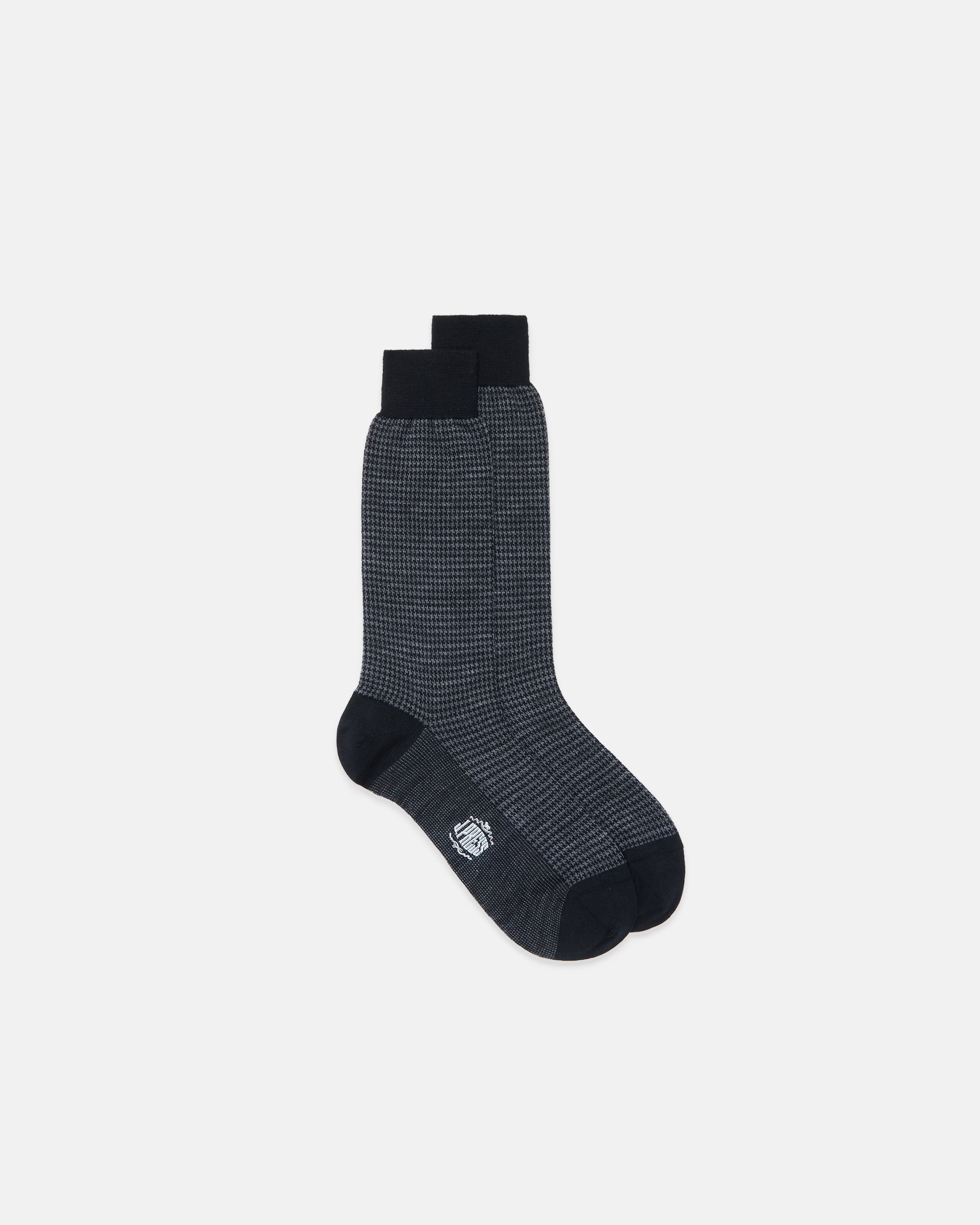 Made-in-England Black Houndscheck Wool Socks