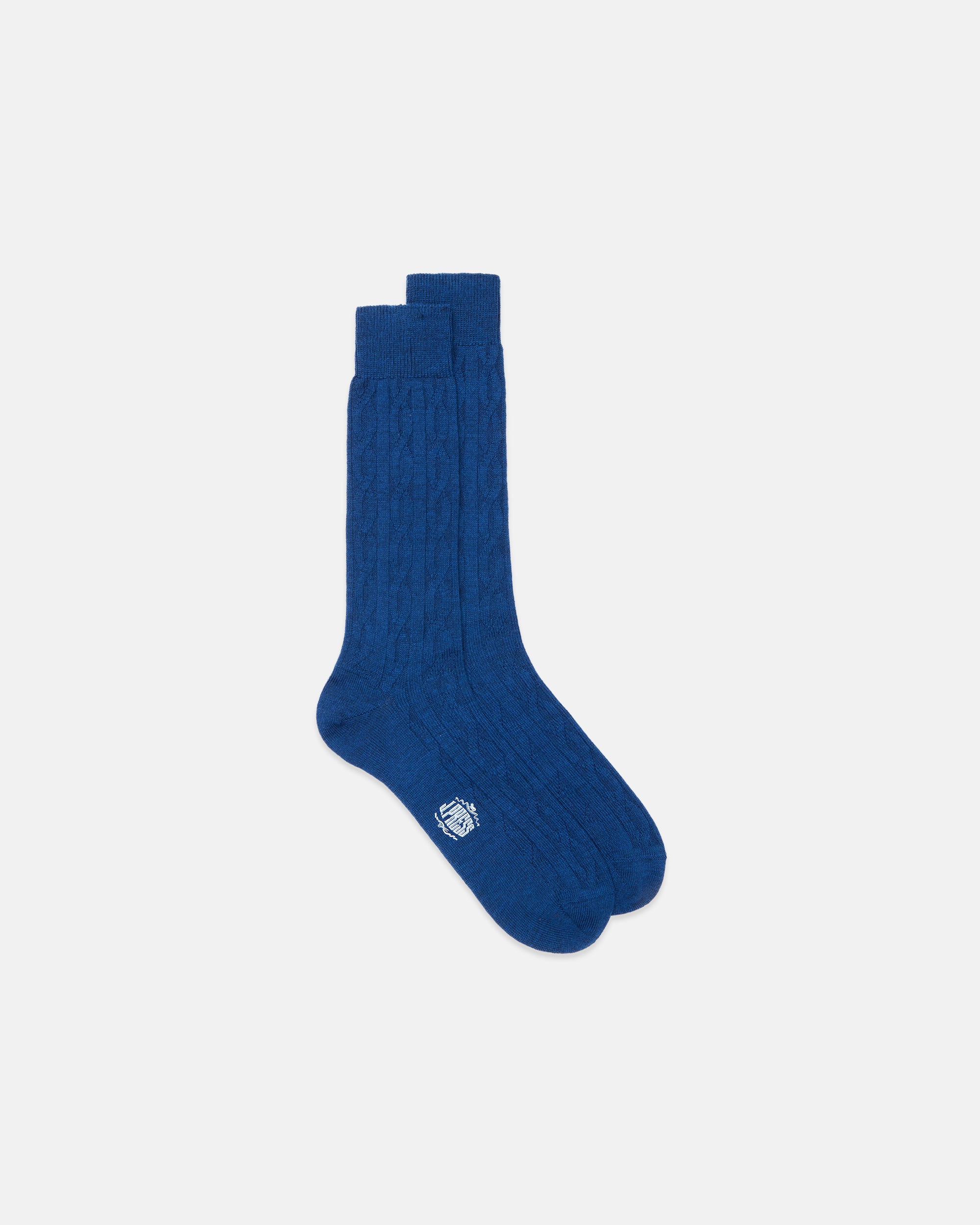 Made-in-England Blue Cable Knit Wool Socks