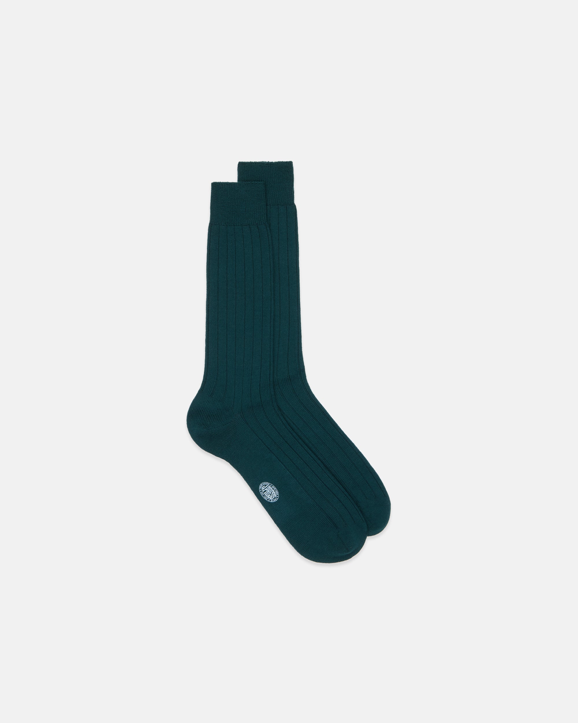 Made-in-Italy Solid Racing Green Mid-calf Ribbed Wool Socks