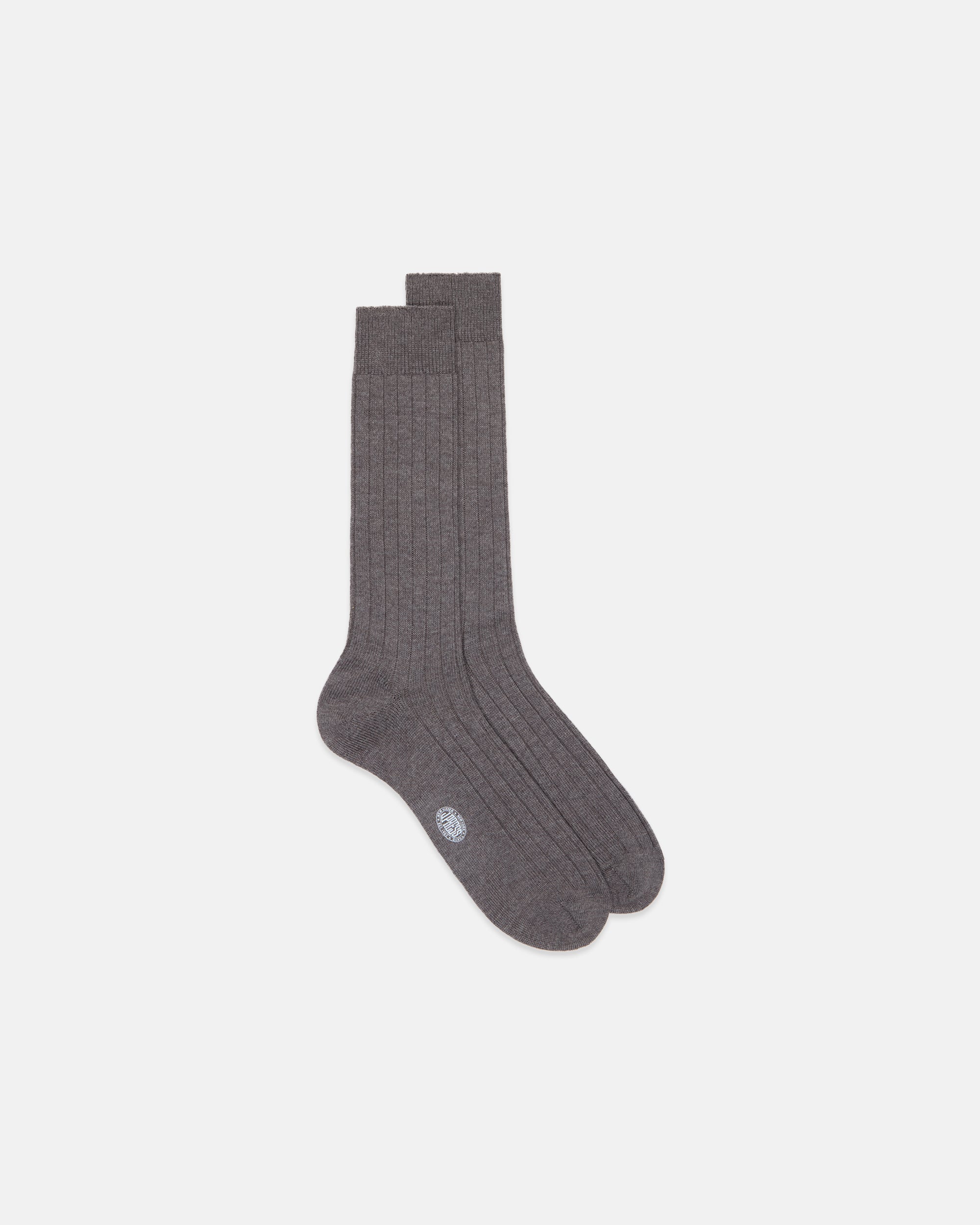 Made-in-Italy Brown Marl Mid-calf Ribbed Wool Socks