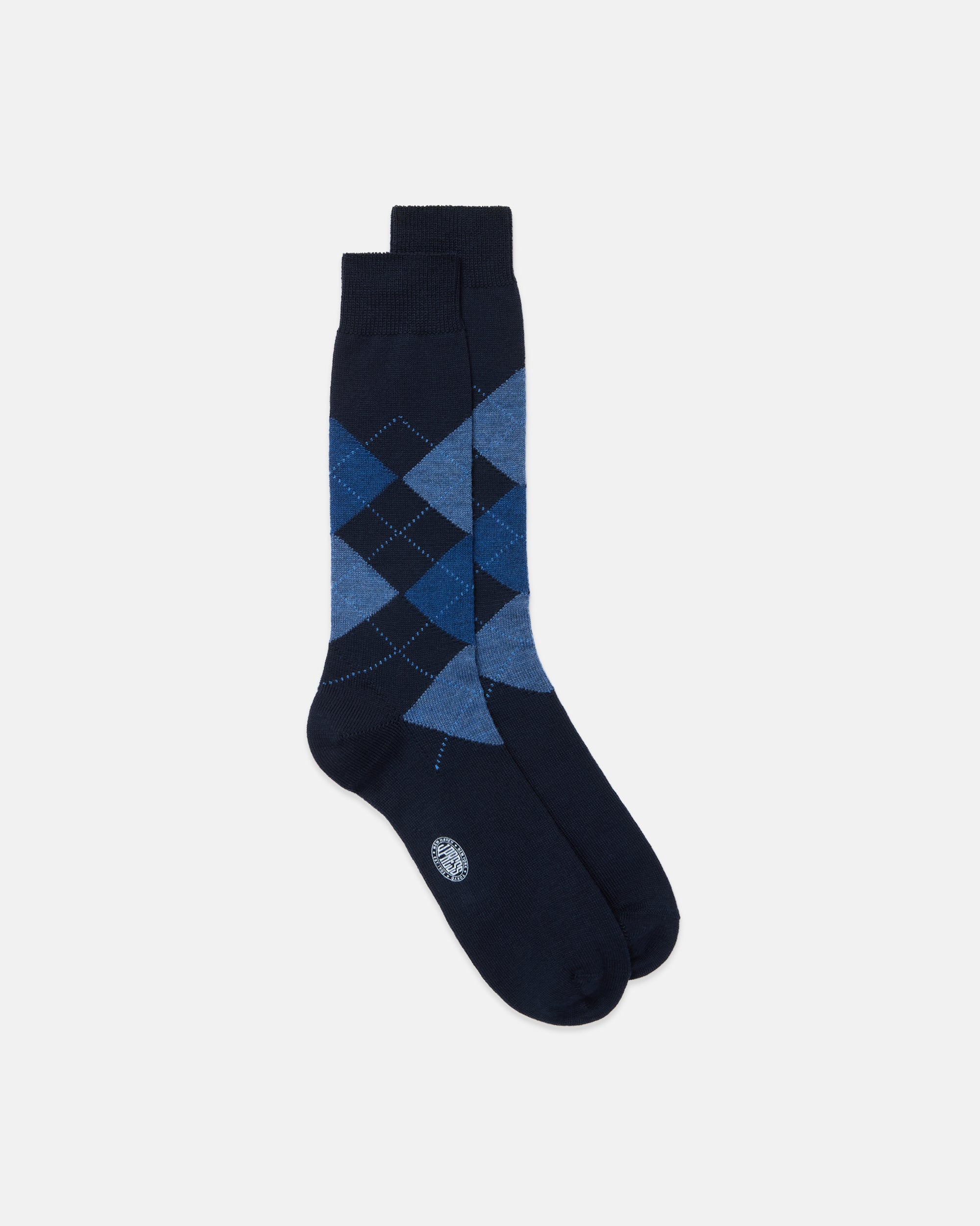 Made-in-Italy Navy & Blue Argyle Wool Mid-Calf Socks