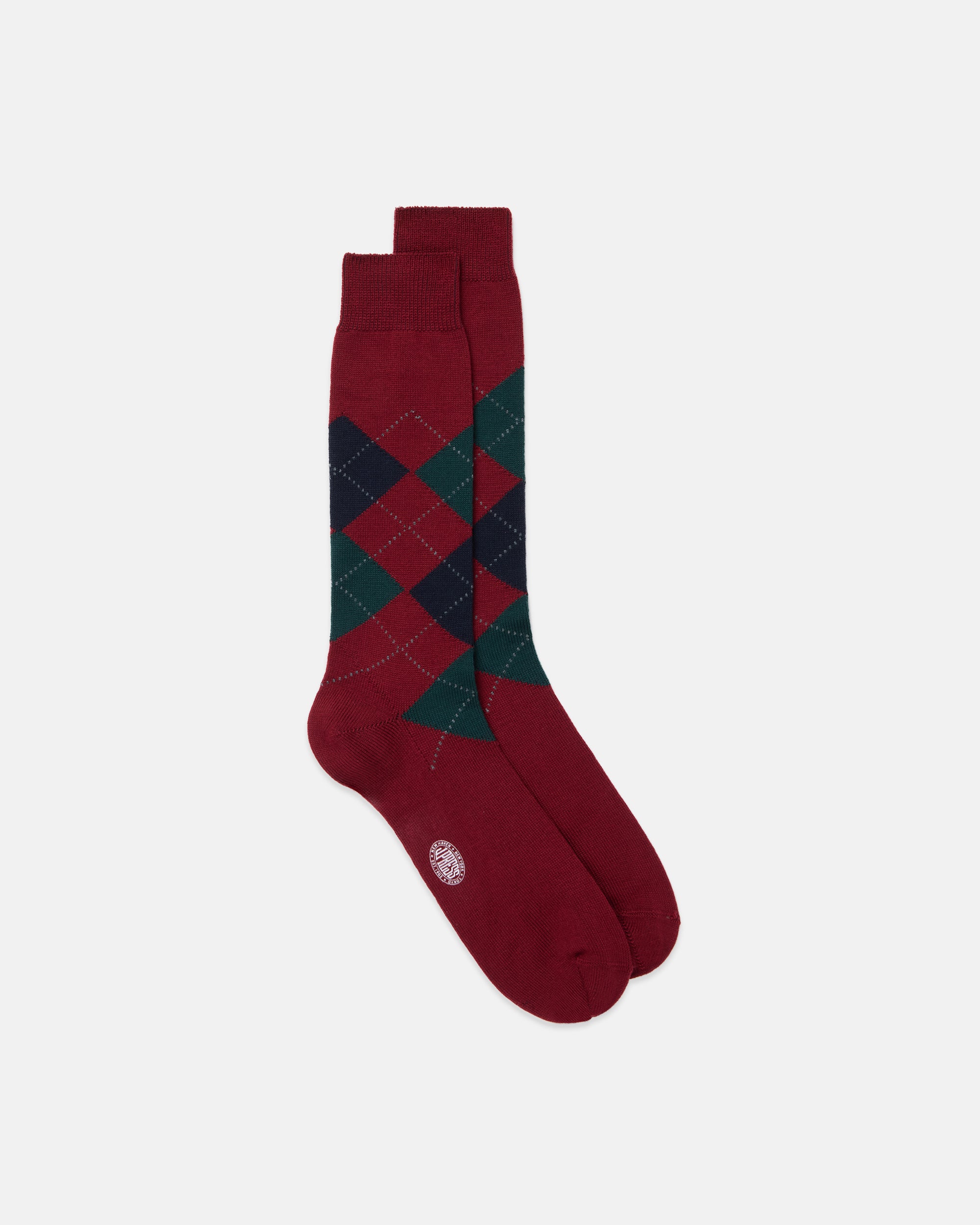 Made-in-Italy Burgundy, Navy & Green Argyle Wool Mid-Calf Socks