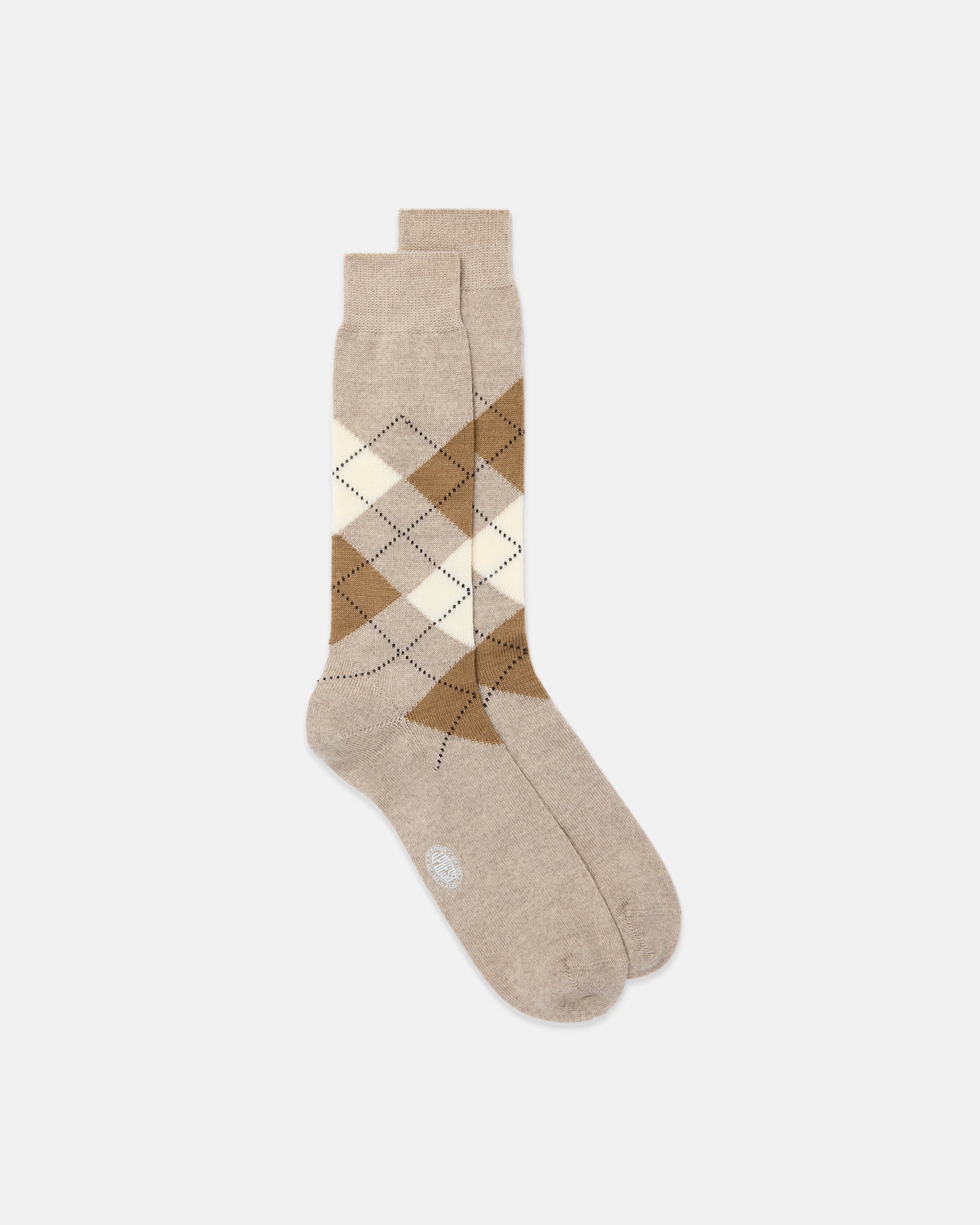 Made-in-Italy Tan, Camel & White Argyle Wool Mid-Calf Socks