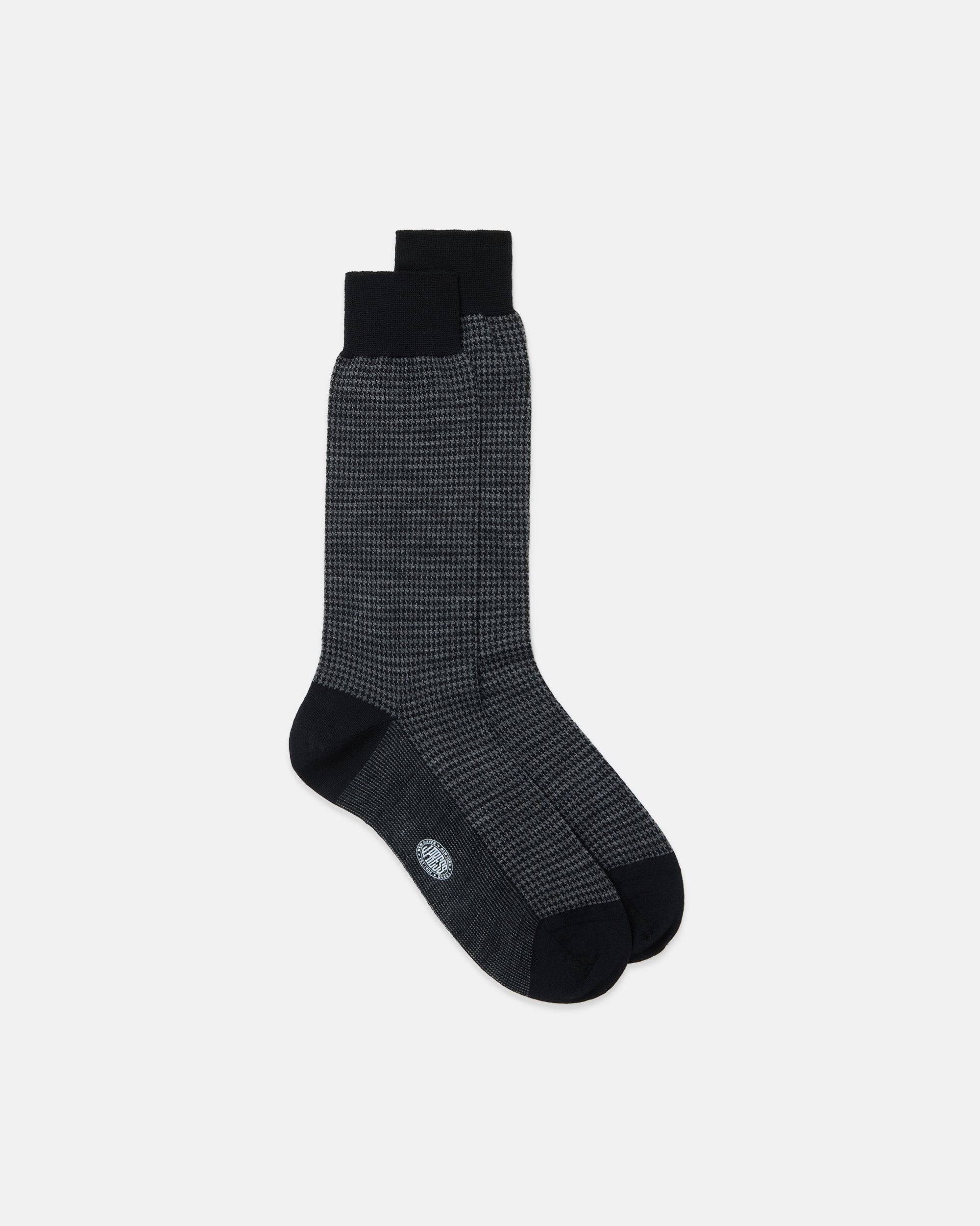 Made-in-Italy Grey & Black Houndscheck Wool Mid-Calf Socks