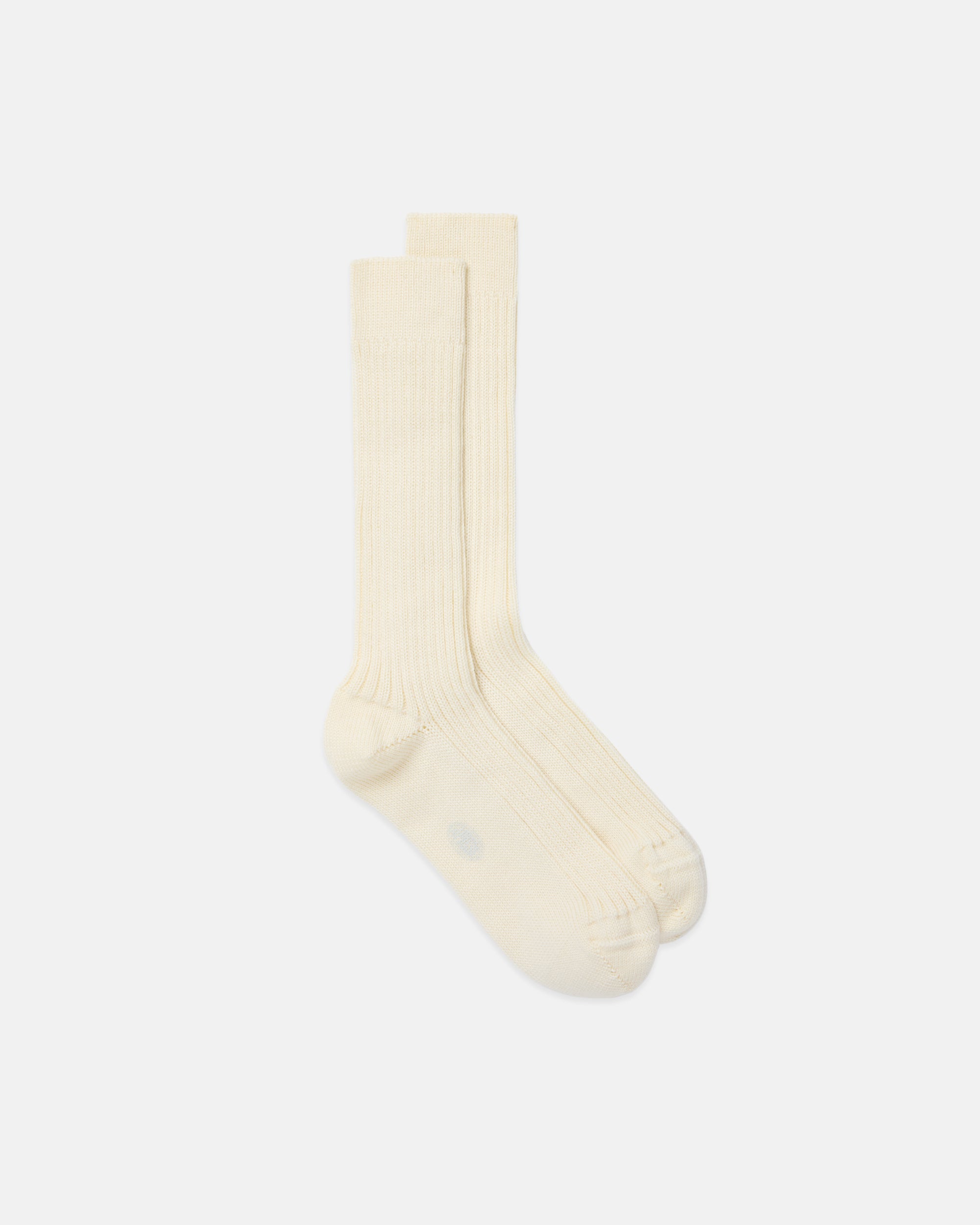 Made-in-Italy White Heavy Rib Wool Mid-Calf Socks
