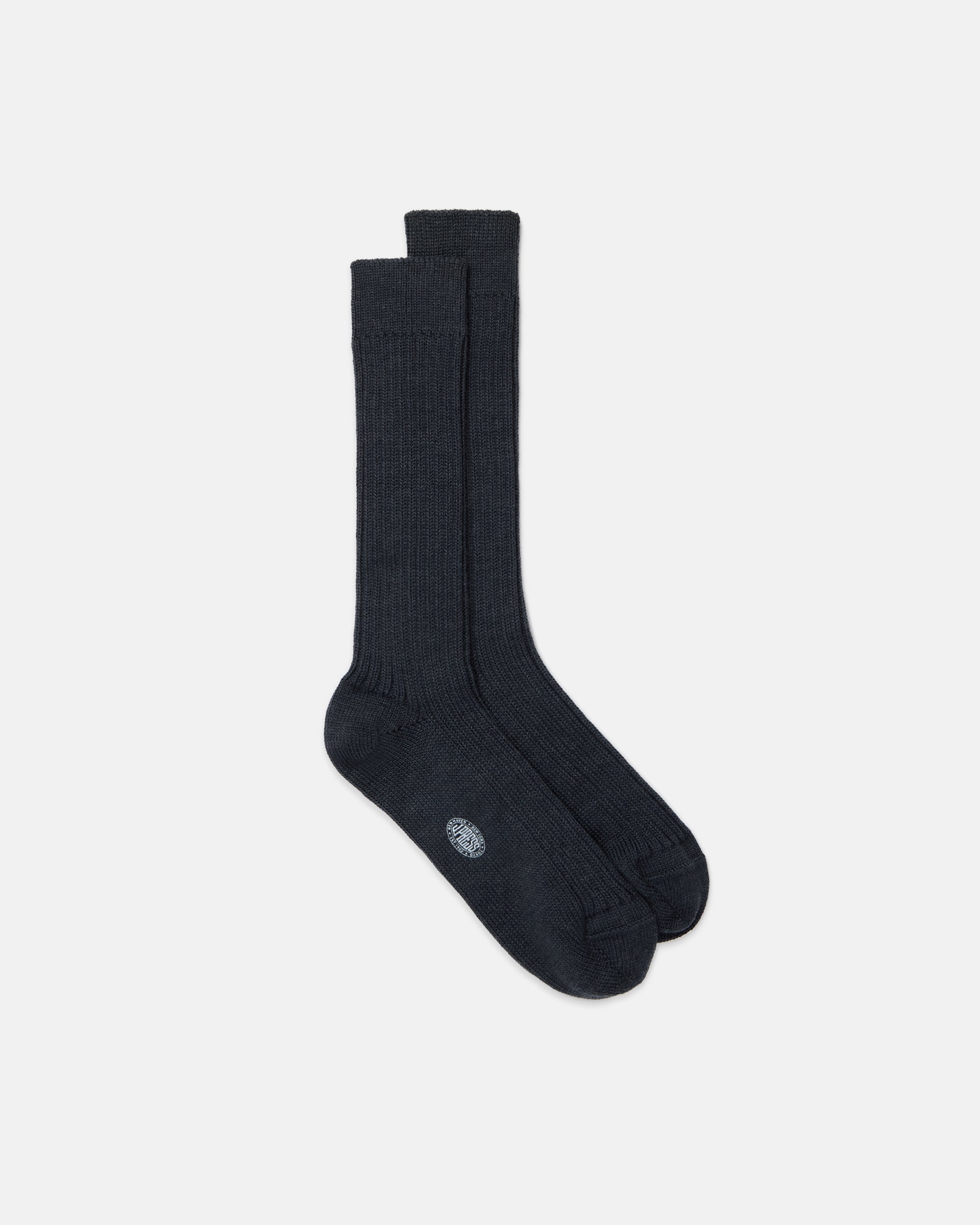 Made-in-Italy Dark Grey Heavy Rib Wool Mid-Calf Socks
