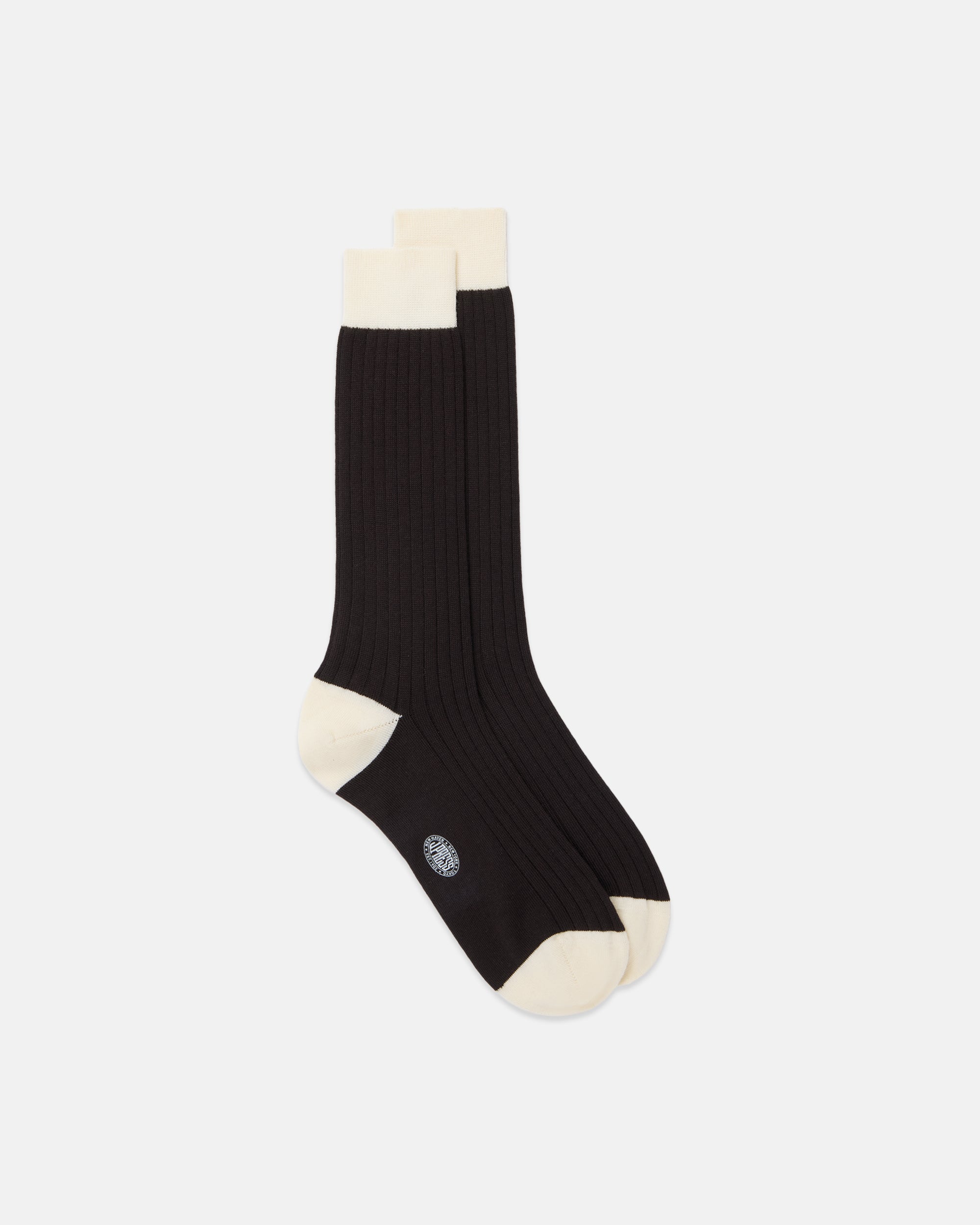 Made-in-Italy Brown & White Heel & Toe Wool Mid-Calf Socks