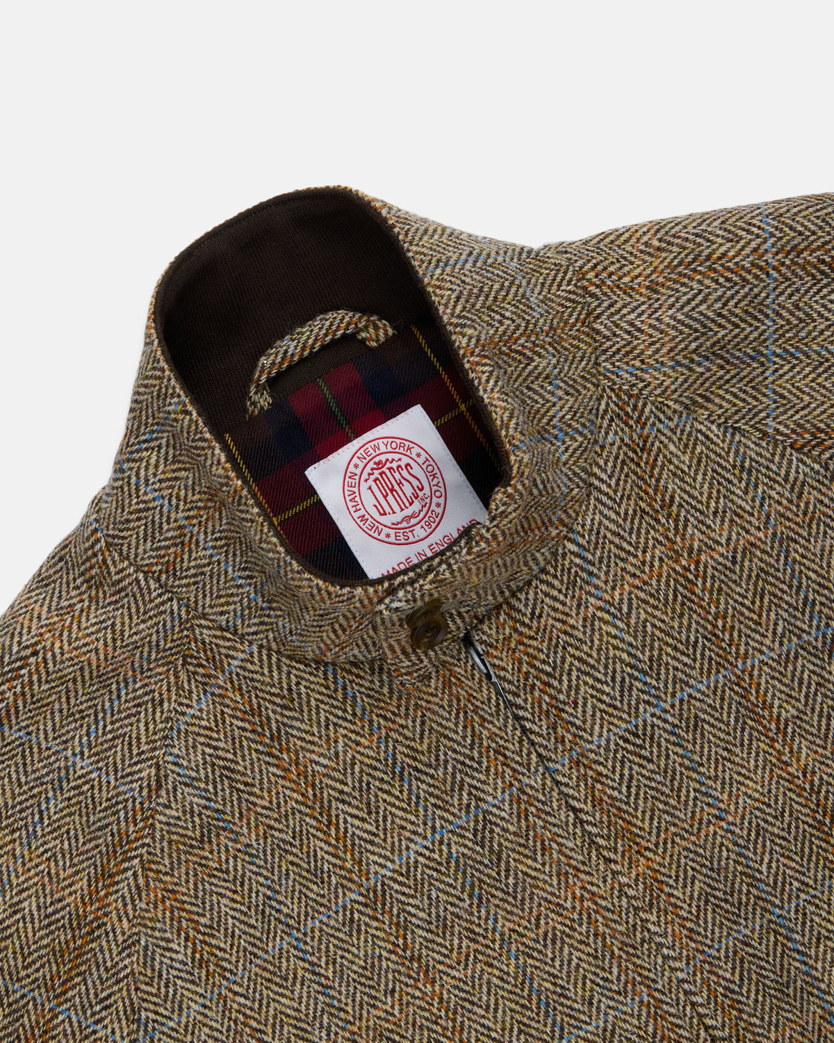 Made-in-England Light Brown Herringbone Harris Tweed Harrington Jacket