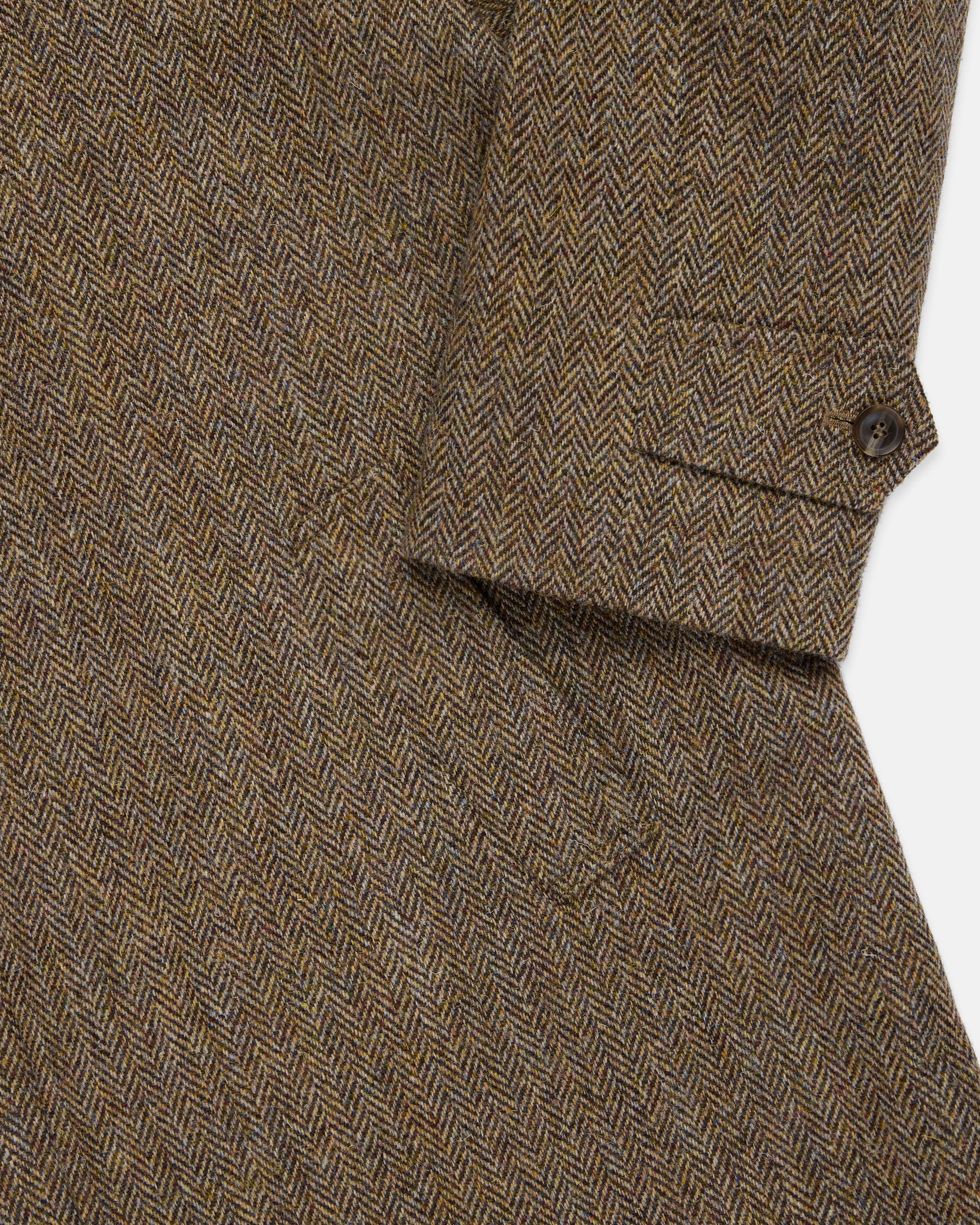 Made-in-England Brown Herringbone Harris Tweed Balmacaan