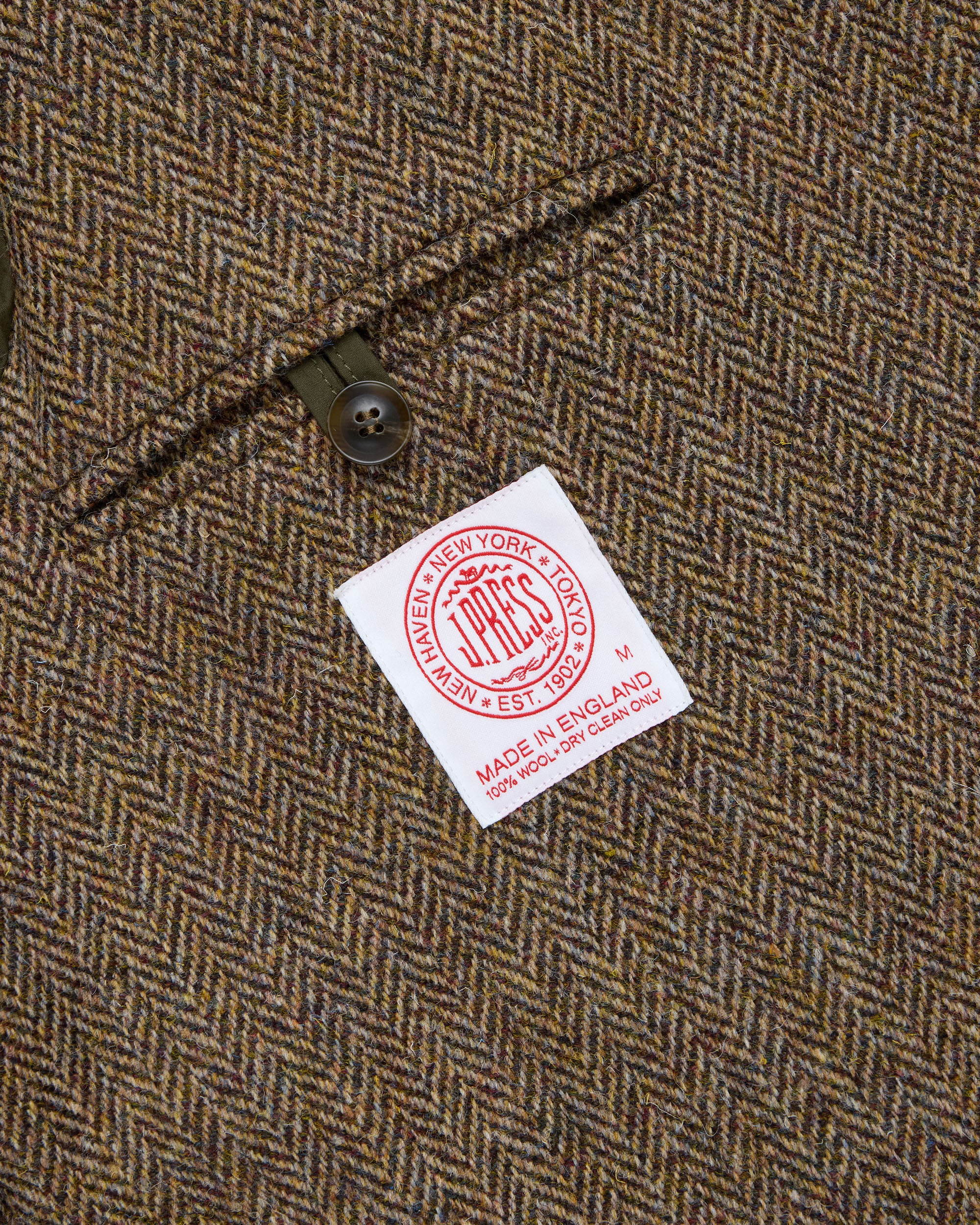 Made-in-England Brown Herringbone Harris Tweed Balmacaan