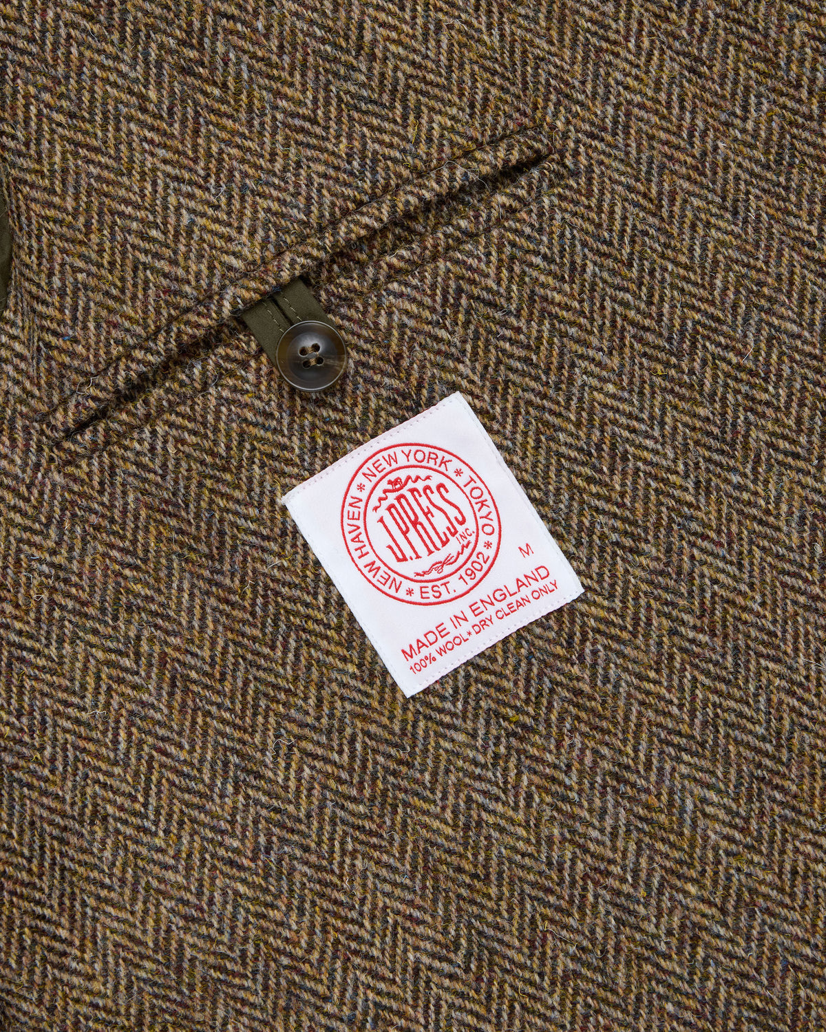 Made-in-England Brown Herringbone Harris Tweed Balmacaan