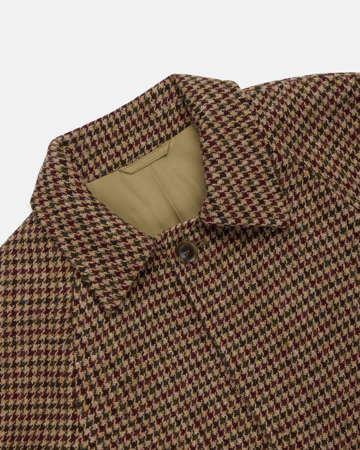 Made-in-England Tan & Olive Houndscheck Harris Tweed Balmacaan