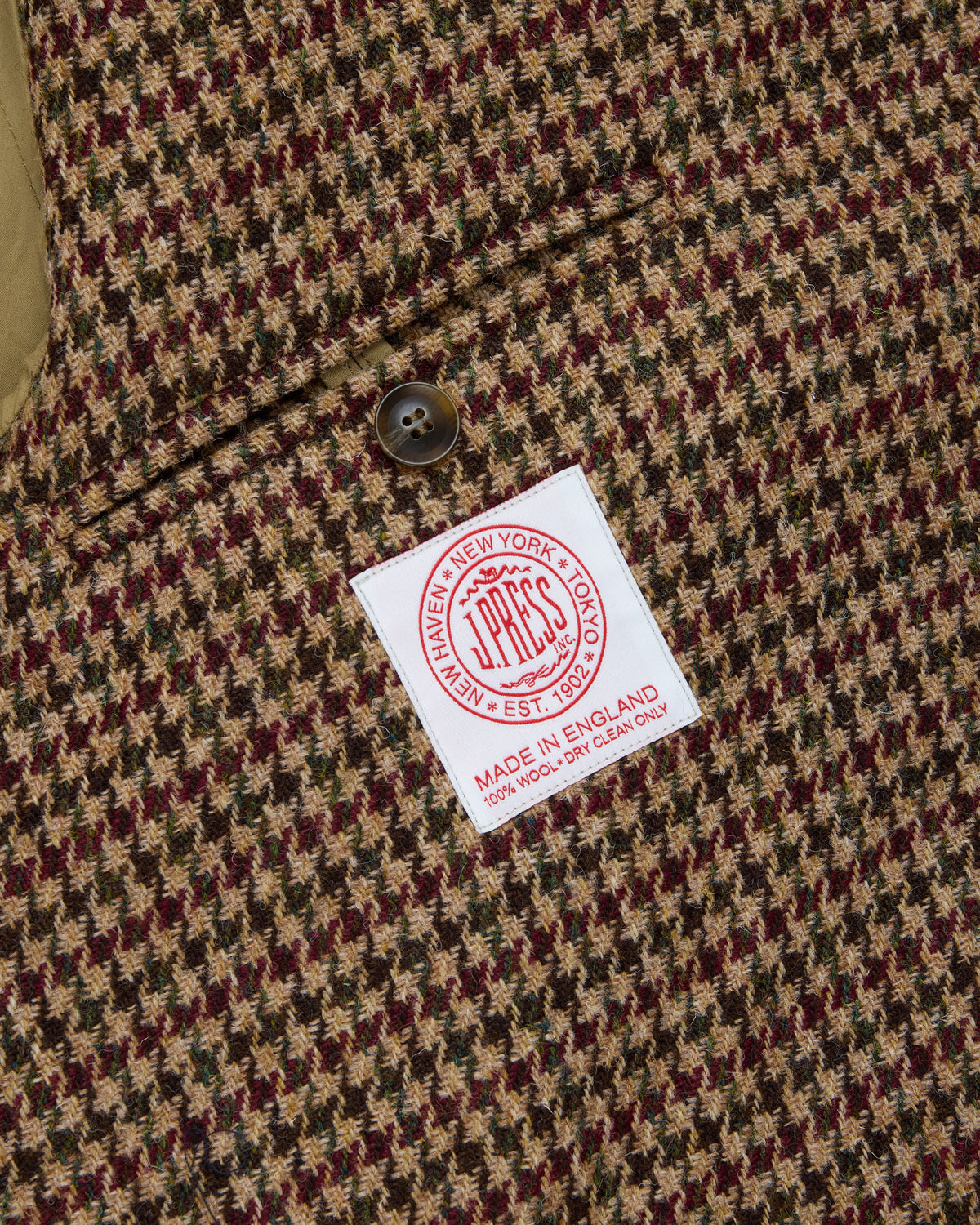 Made-in-England Tan & Olive Houndscheck Harris Tweed Balmacaan